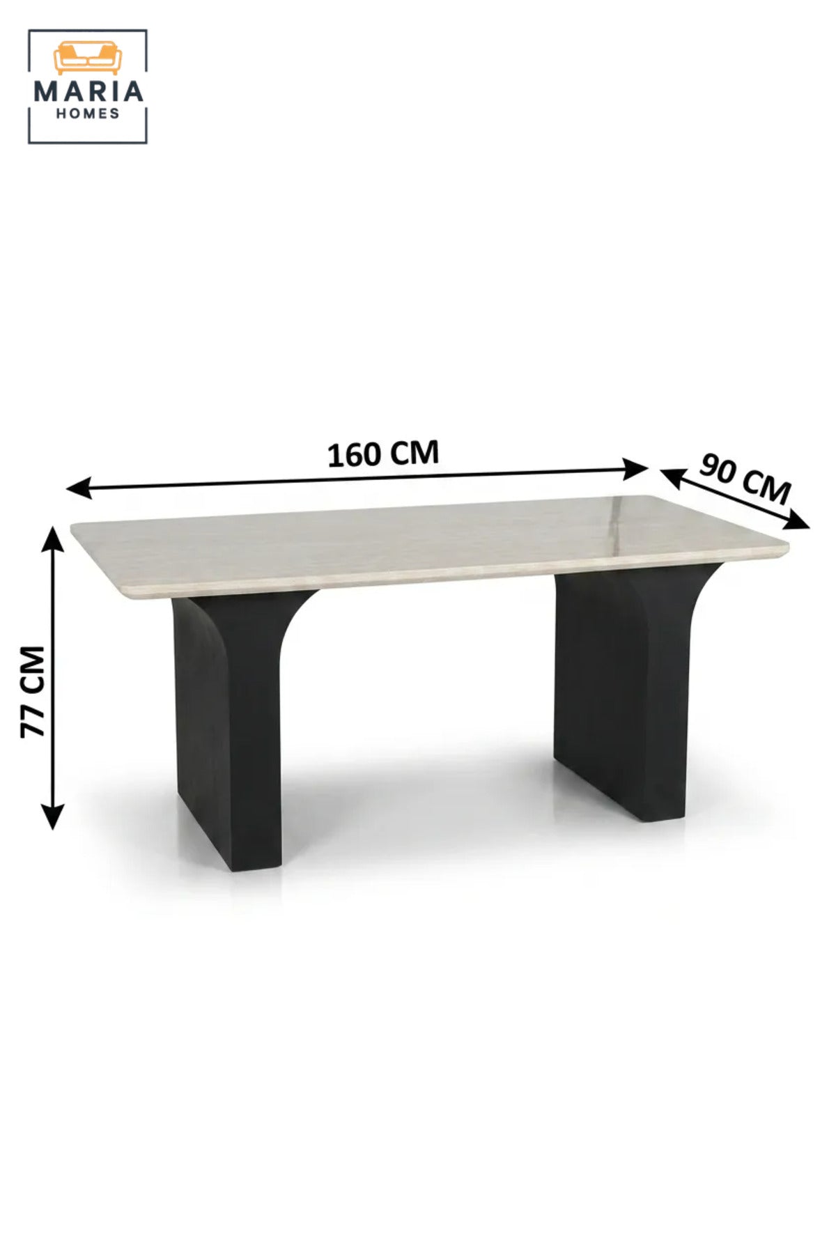 Large Rectangular Dining Table with Wooden Top and Curved Pedestal Legs, Modern Table for Dining Room, Kitchen, Café, Restaurant and Meeting Room