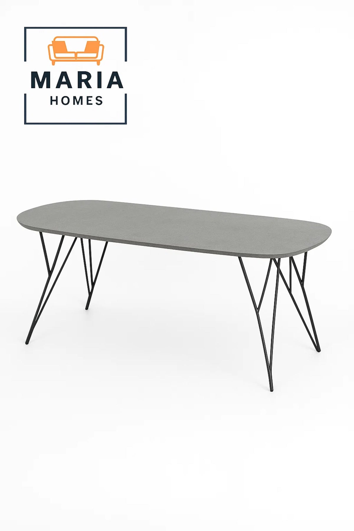 Oval Gray Table with Hairpin Metal Legs-size 110*60*45cm