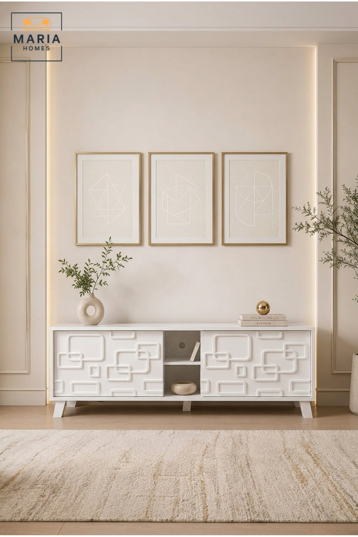 Modern White TV Unit TV Stand Entertainment Center Storage Cabinet Living Room Furniture 140 CM