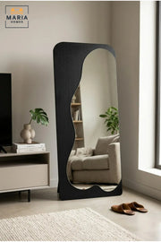Modern Full Length Floor Mirror with Organic Shaped Design and Freestanding Wooden Frame for Bedroom, Dressing Room, Entryway, Salon and Boutique
