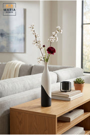 Modern Ceramic Decorative Vase with Black & White Finish, Tall Flower Vase for Living Room, Dining Table, Shelf & Home Décor