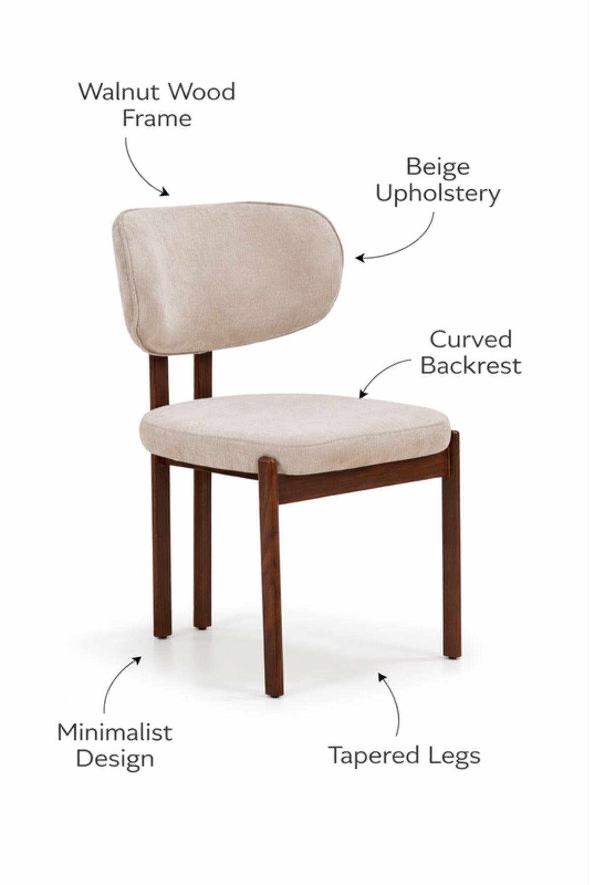 Beige Upholstered Chair with Wooden Legs, 80x49x48 CM beige upholstered chair Kitchen