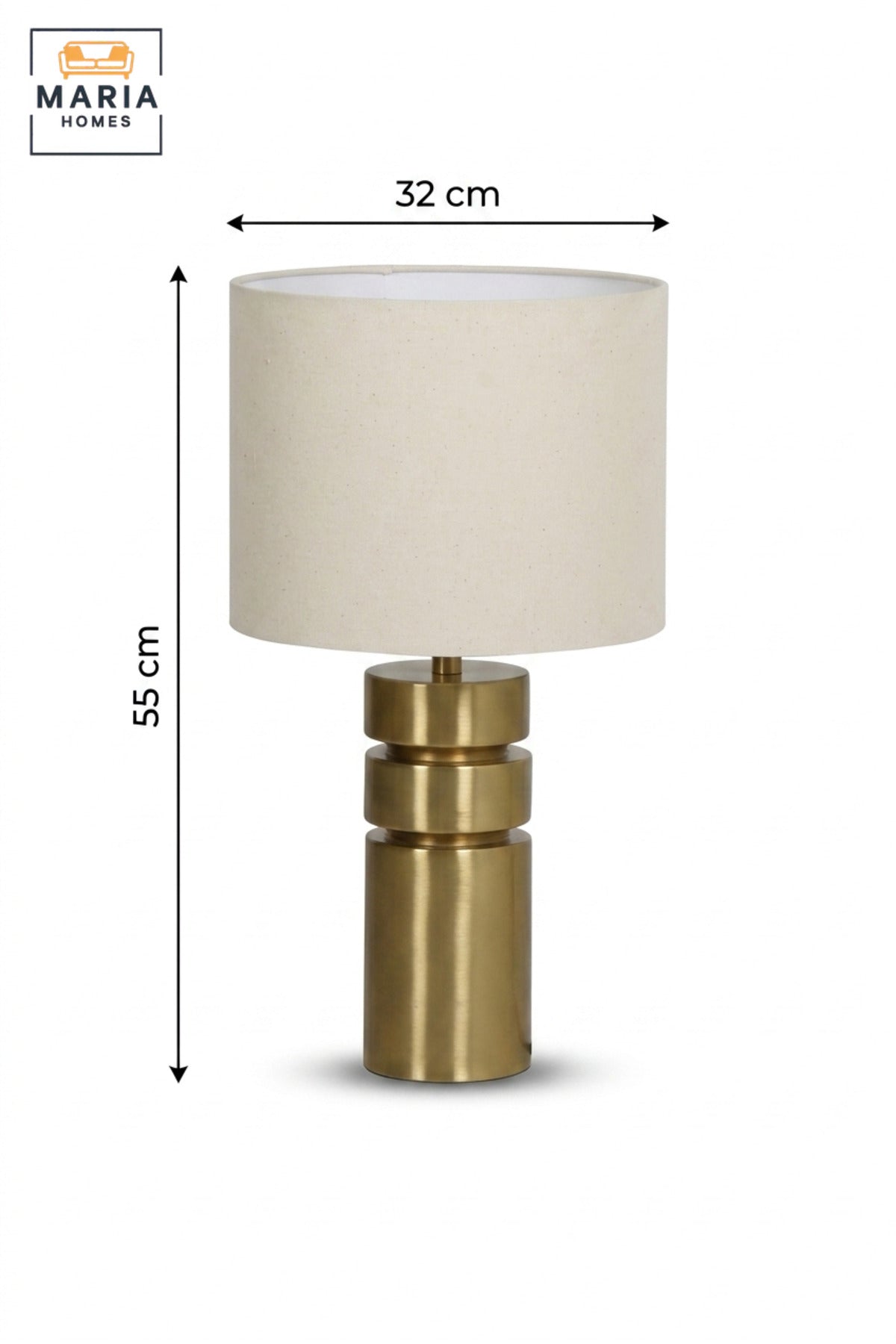 Modern Gold Cylindrical Table Lamp with Layered Base and Fabric Drum Shade Decorative Bedside Light for Bedroom Living Room Office and Hotel Décor
