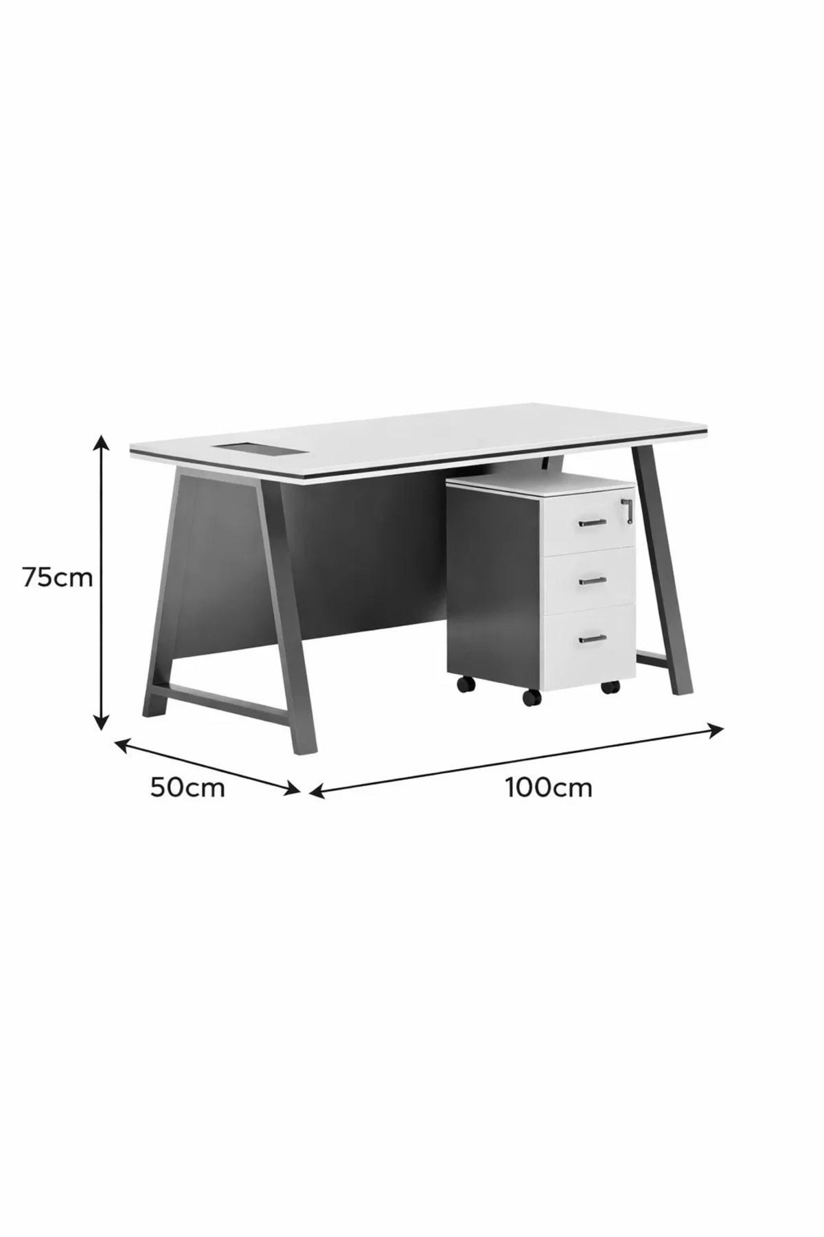 Stylish 100cm Office Desk with Lockable Mobile Drawer Unit Modern Workstation Grey Metal Frame