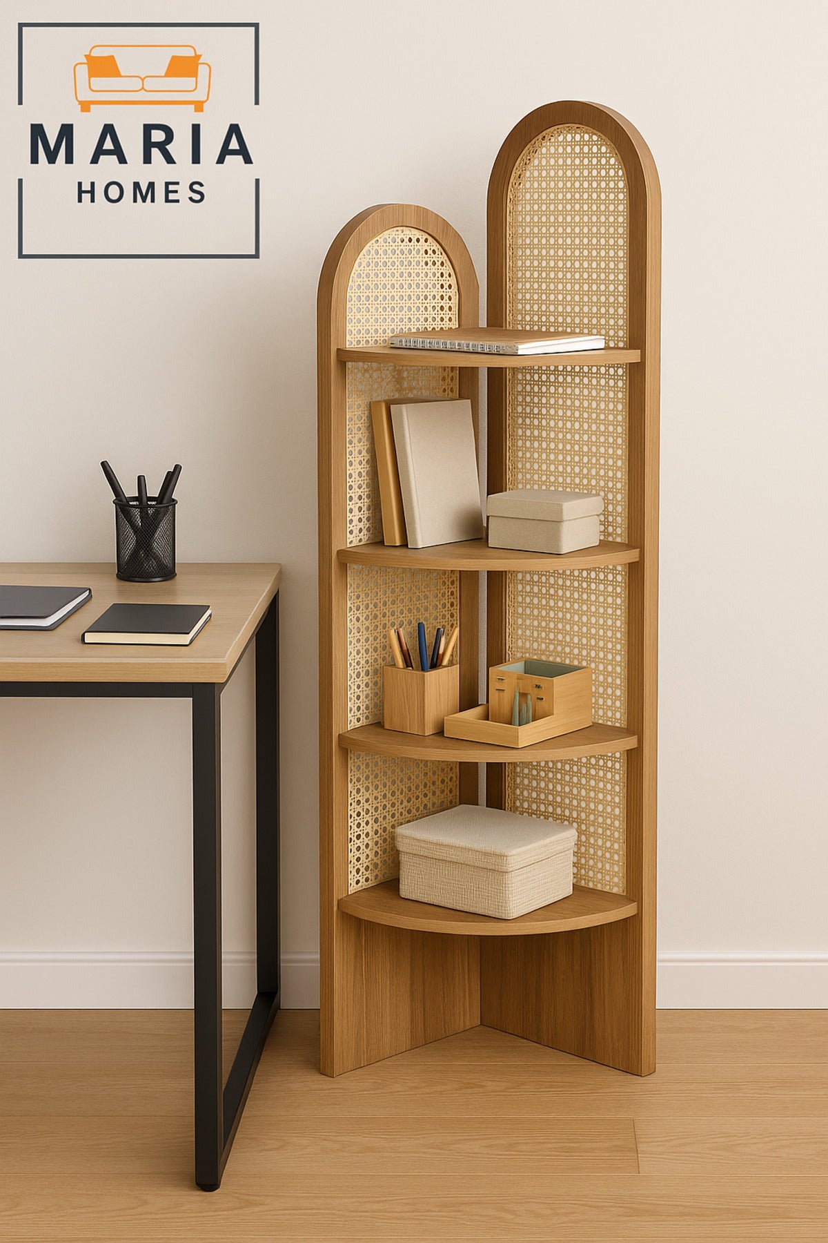 Brown Rattan Corner Shelf Ð 180_40_40 cm Modern Space-Saving Display Rack