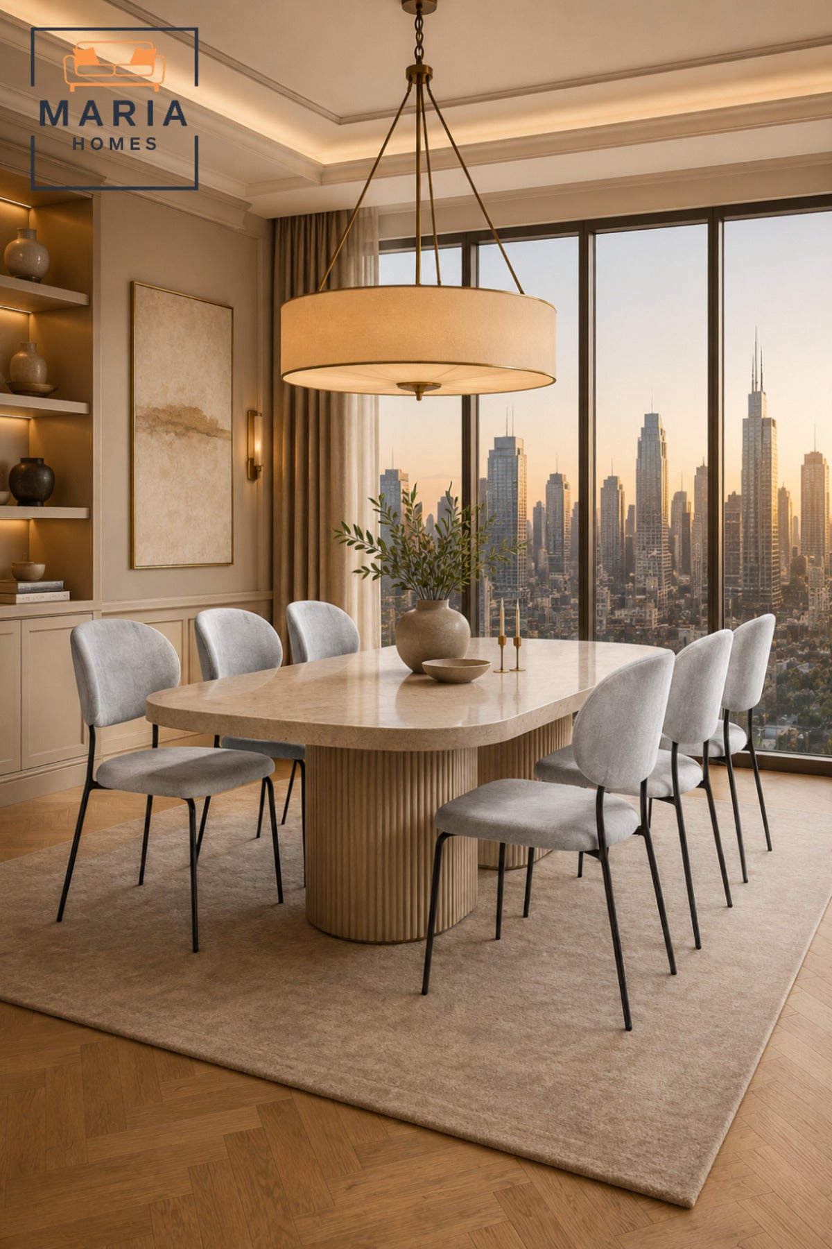 Modern Dining Chair Upholstered Fabric Kitchen Chair Metal Legs for Dining Room Grey White