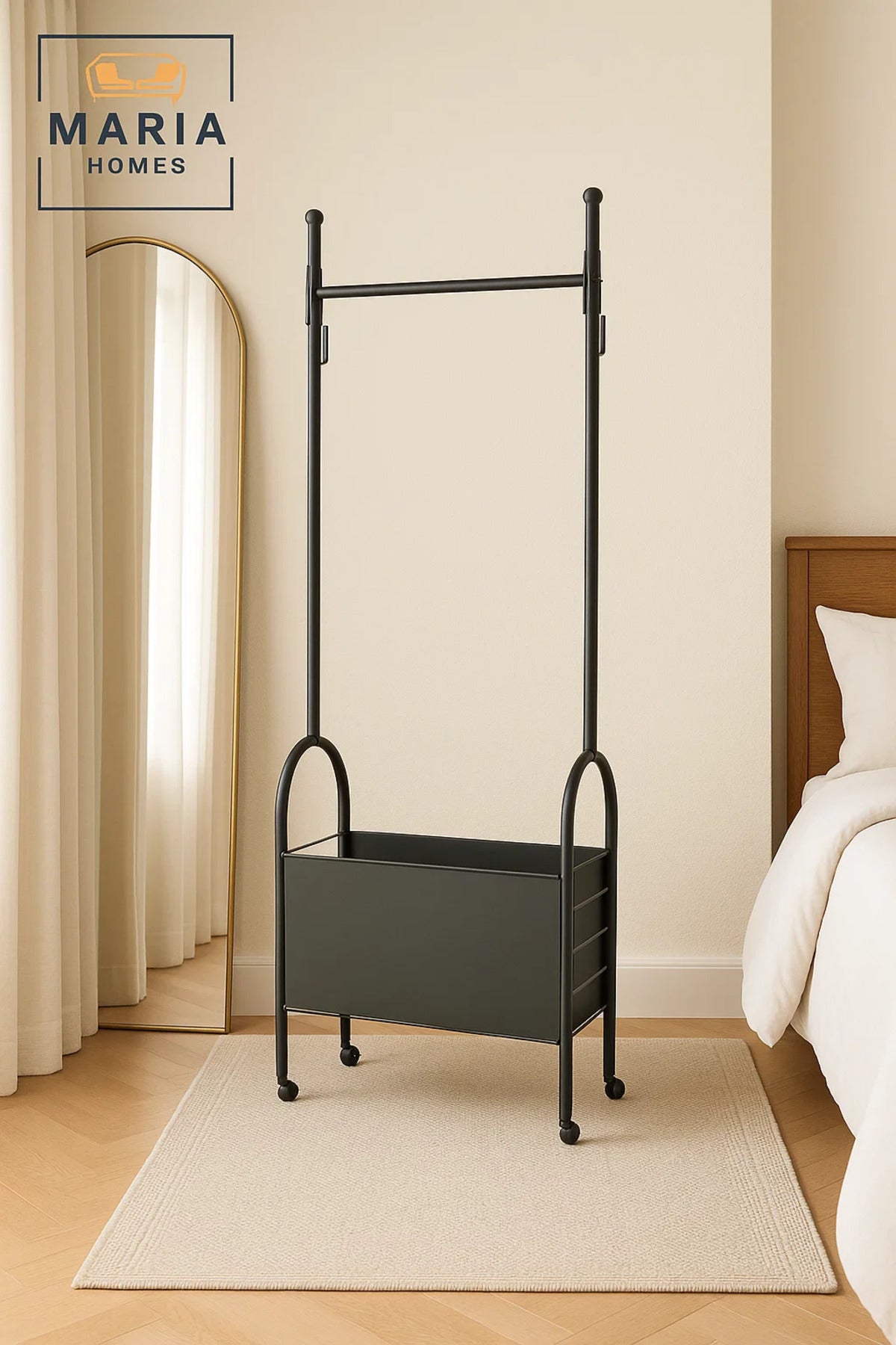 Black Rolling Garment Rack with Storage Basket Ð Model 9002