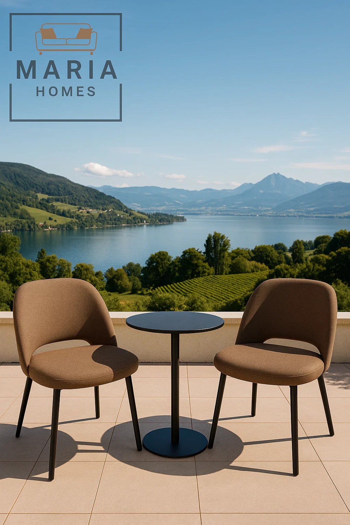 Contemporary Brown Fabric Lounge Chair Ð Curved Back Upholstered Seat with Black Metal Legs