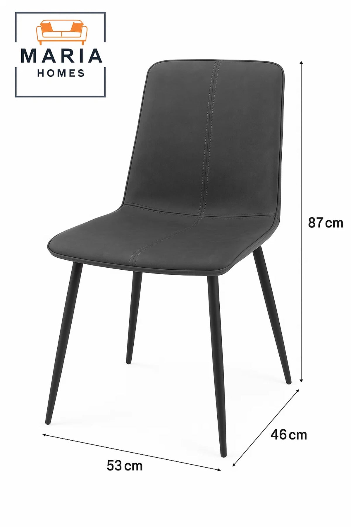 Dark Grey Faux Leather Dining Chair with Stitch Accent and Black Metal Legs Ð Contemporary Design