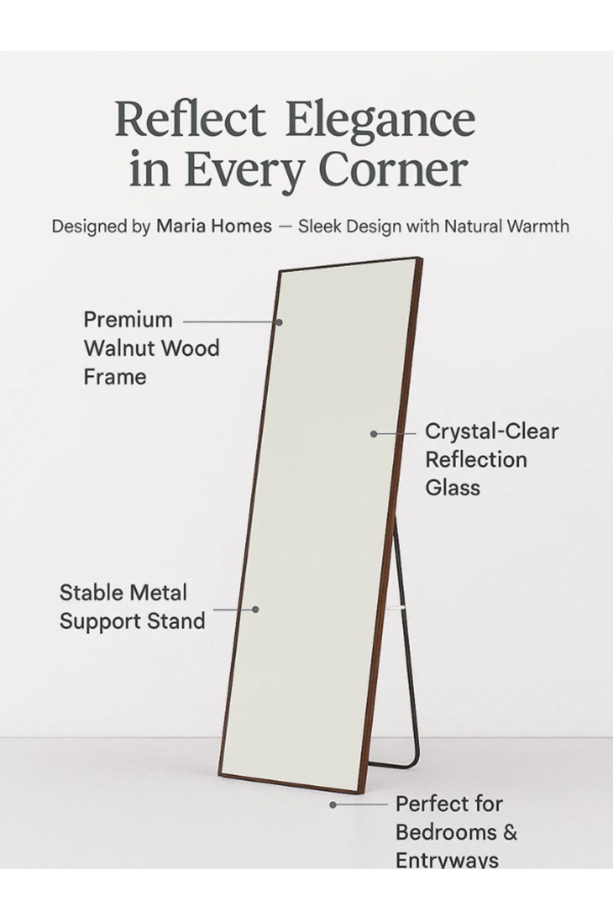 Full-Length Standing Mirror 156_44 cm Ð Walnut Frame Dressing Mirror for Bedroom & Entryway