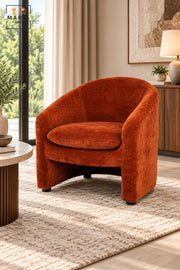 Modern Burnt Orange Fabric Accent Chair with Curved Backrest, Cushioned Seat and Integrated Armrests for Living Room, Bedroom & Lounge