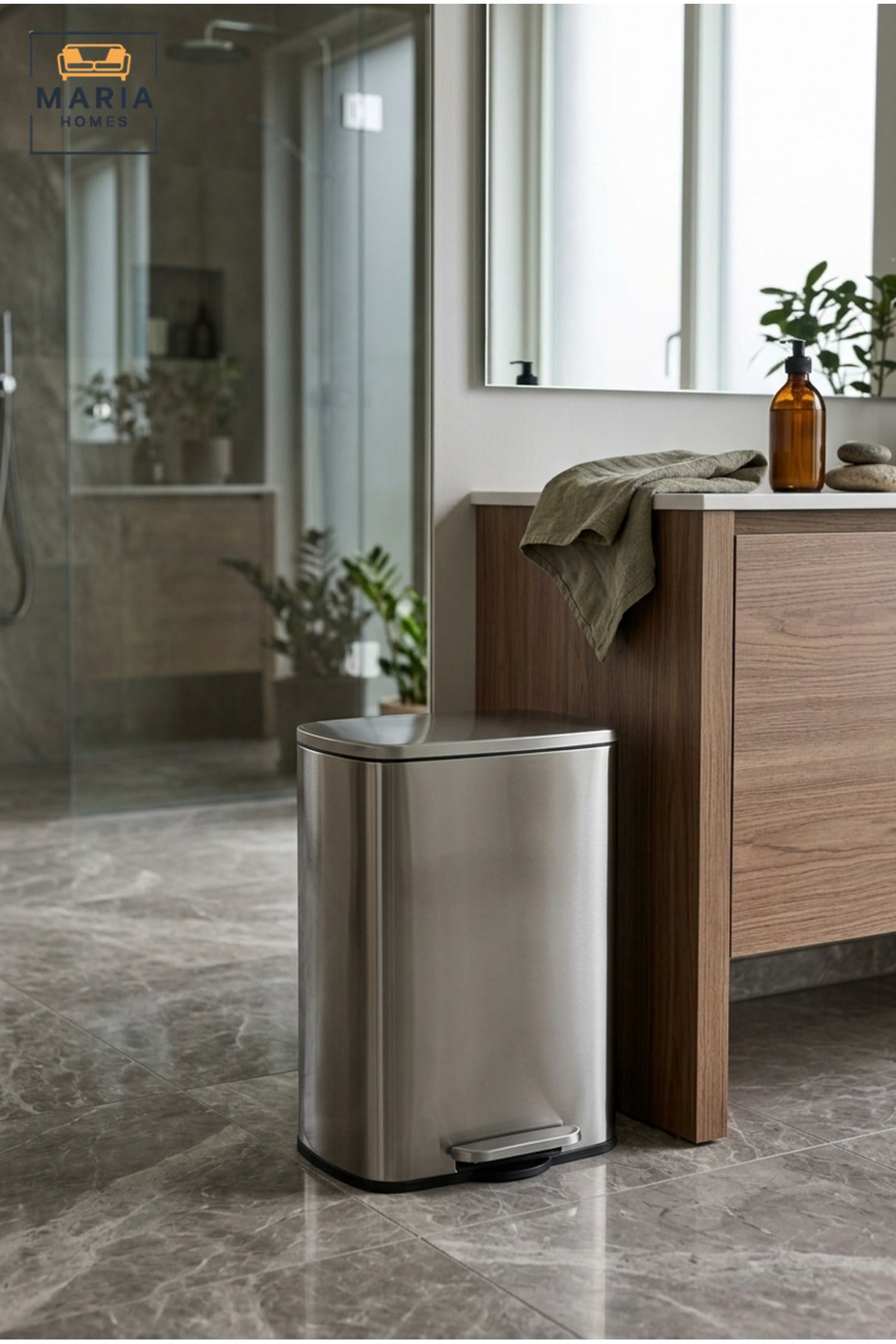 Stainless Steel Rectangular Pedal Trash Bin with Lid, Slim Hands-Free Waste Container for Kitchen, Bathroom, Bedroom, Office and Hotel