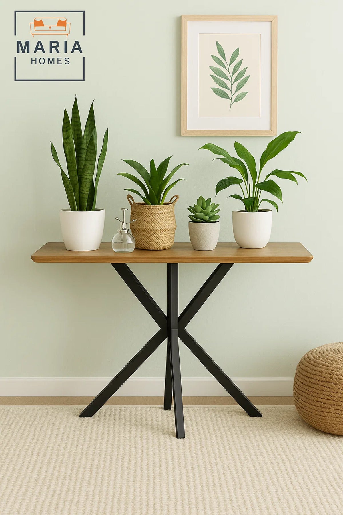 Modern Console Table 120x40x77cm with Black Metal Cross Legs and Wooden Top Ð Sleek Hallway Accent