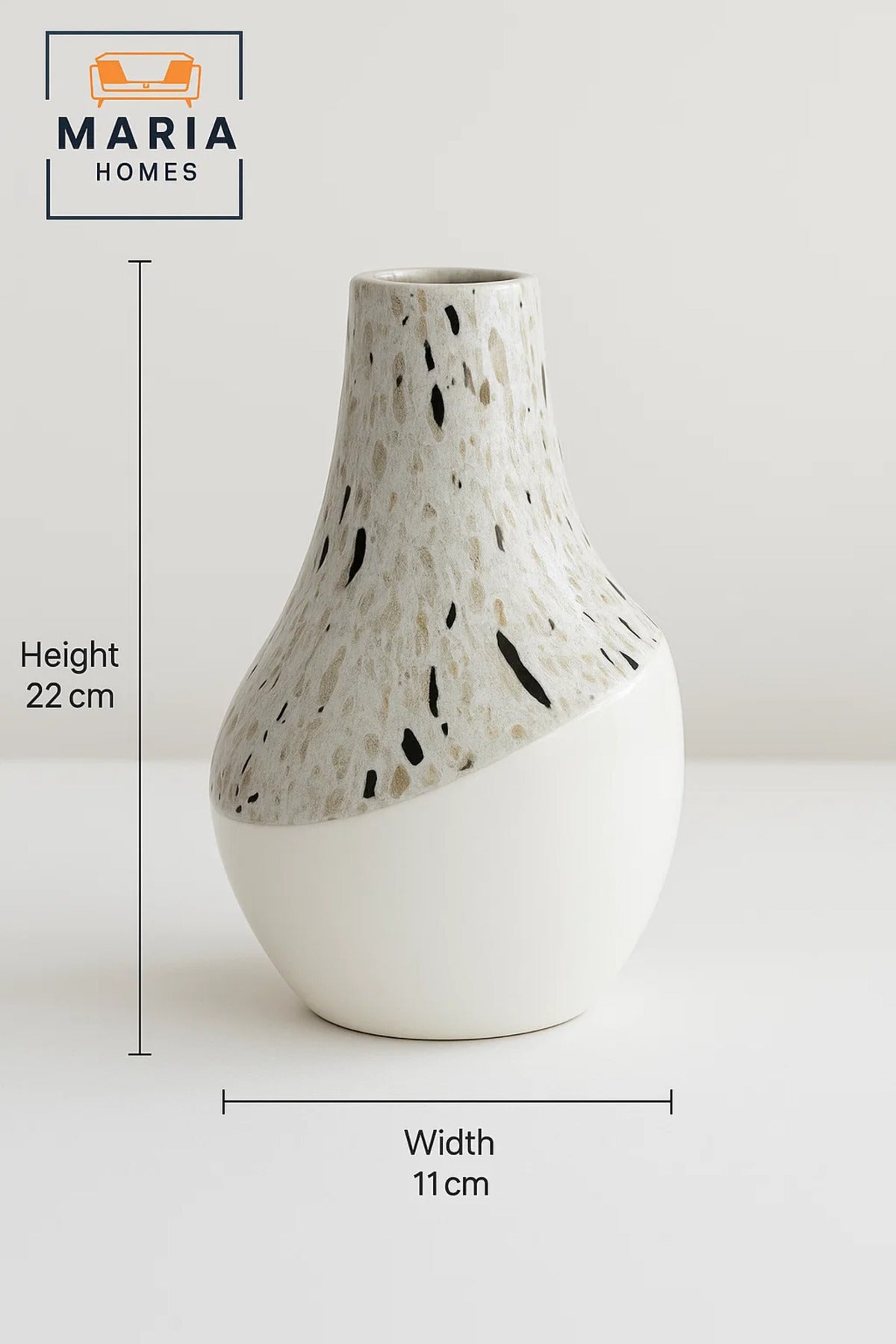 White Terrazzo and Glossy Ceramic Vase √ê Modern Two-Tone Decorative Flower Pot
