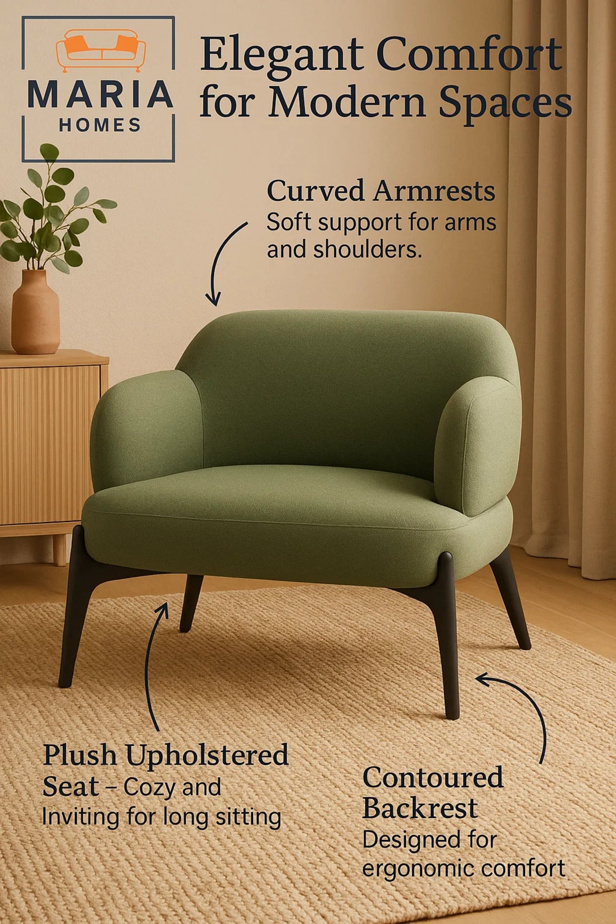 Modern Olive Green Accent Chair