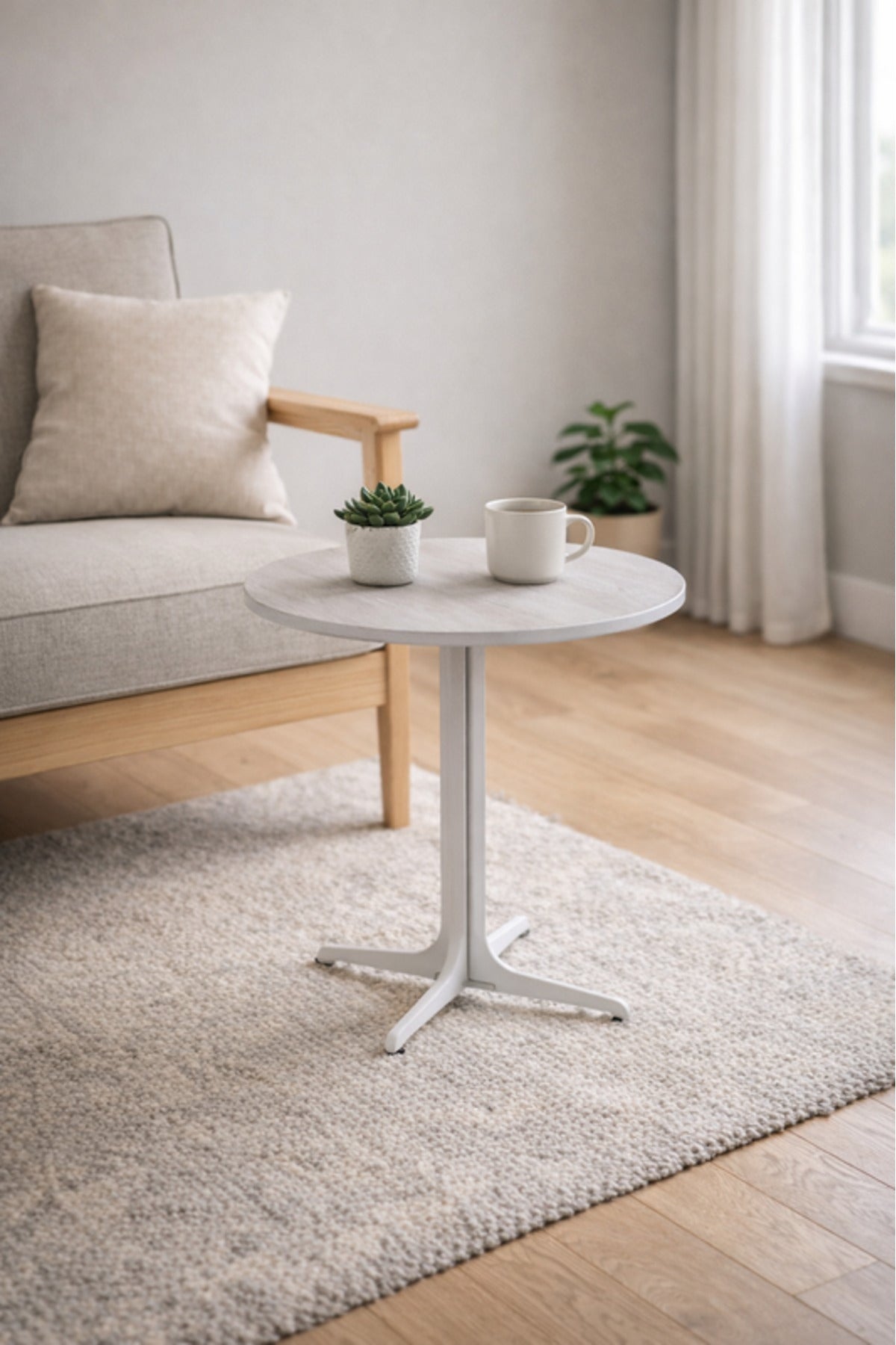 Round Light Grey Ceramic Side Table with Metal Base 45_45_55 cm Modern Accent round
