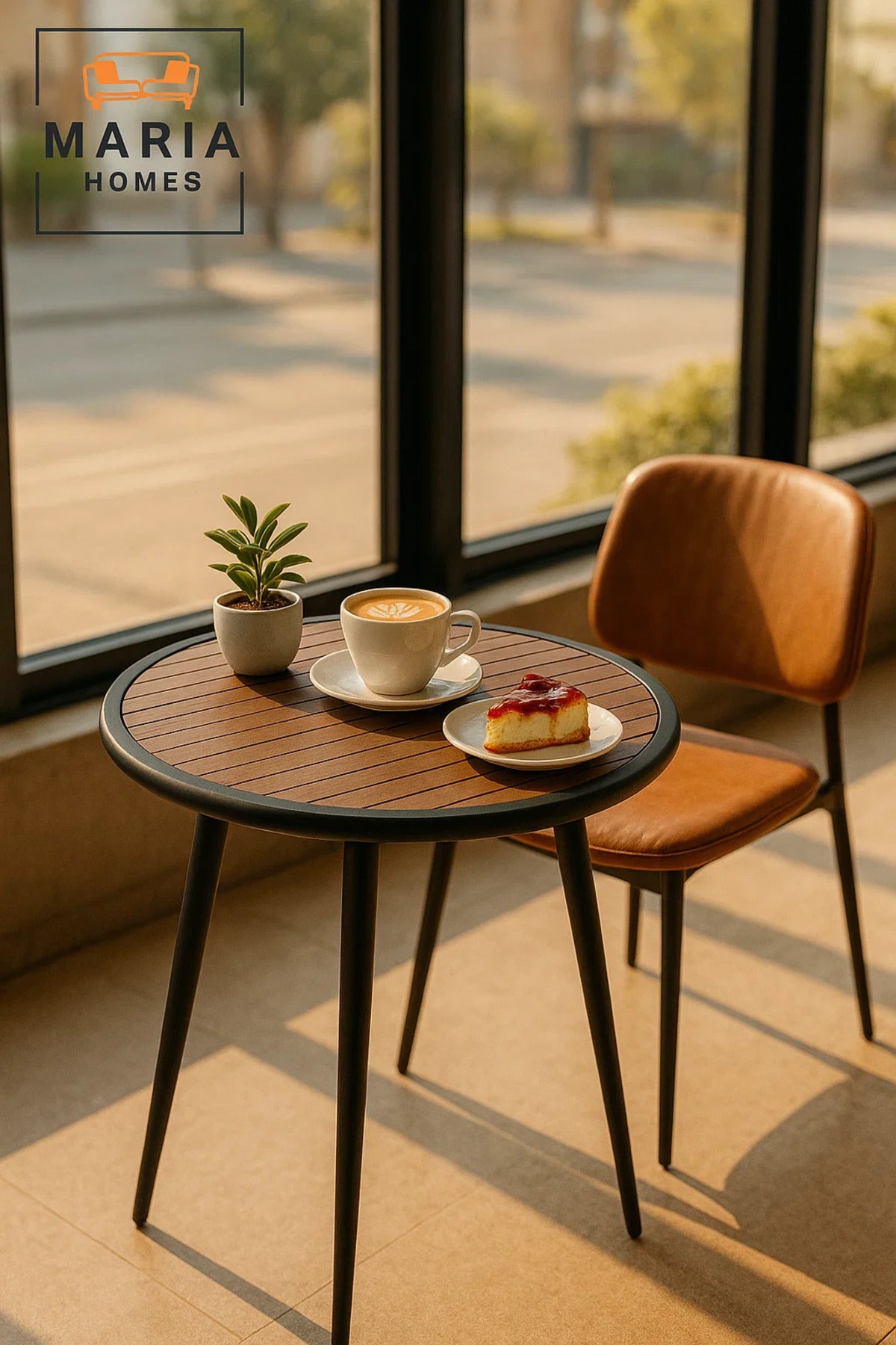 Modern Brown and Black Round Cafe Table 70x70x75 cm Outdoor Indoor Dining Table