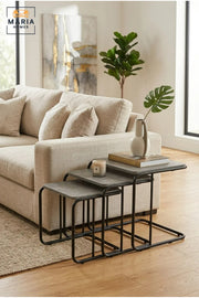 Set of 3 Nesting Side Tables with Rectangular Tops and Metal Frames, Space-Saving End Tables for Living Room, Bedroom, Lounge and Office