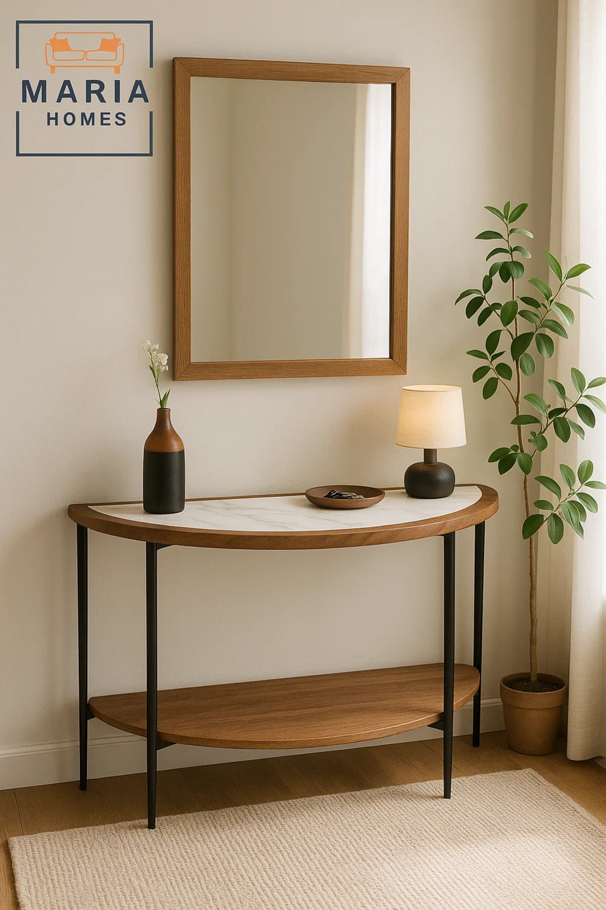 Half Moon Console Table with Marble Top Ð 119x75x43cm Modern Entryway Hallway Accent Table