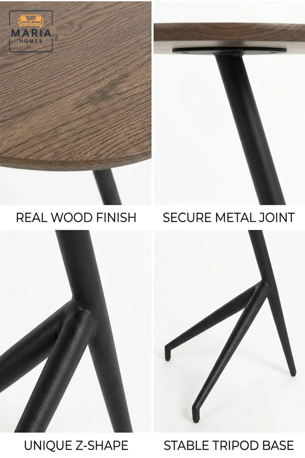 Modern Accent Side Table with Wooden Top & Geometric Base, Contemporary End Table for Living Room, Bedroom & Lounge