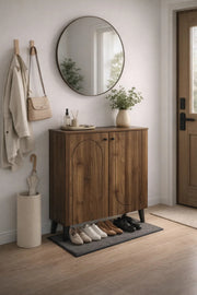 Modern Wooden Shoe Cabinet Dark Brown with Curved Line Design 80 x 32 x 94 cm