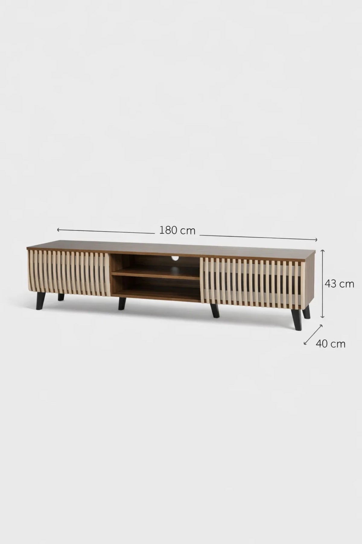 Modern Wooden TV Stand Dark Brown with Beige Slatted Design 180 x 40 x 43 cm