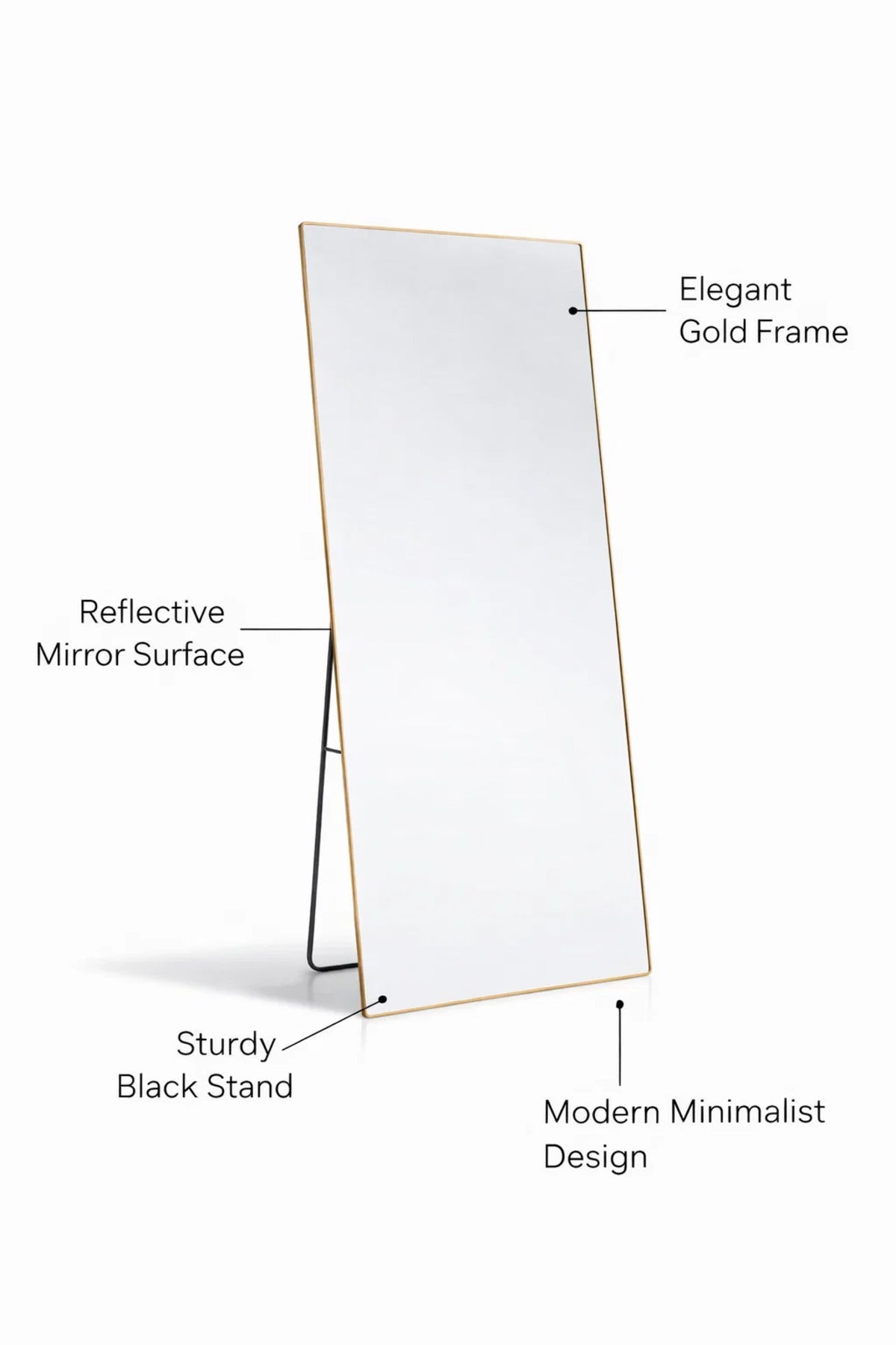 Gold Full Length Standing Mirror 70x180cm Modern Floor gold full length