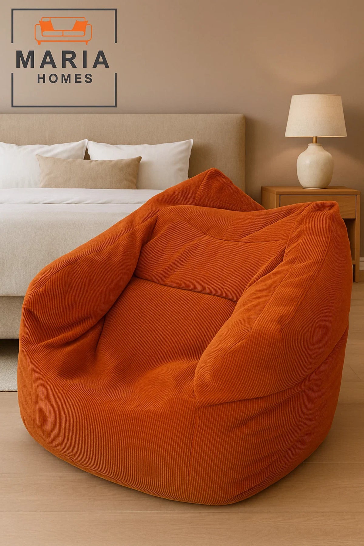 Ergonomic Corduroy Bean Bag Chair Ð Large Rust Orange Floor Lounger