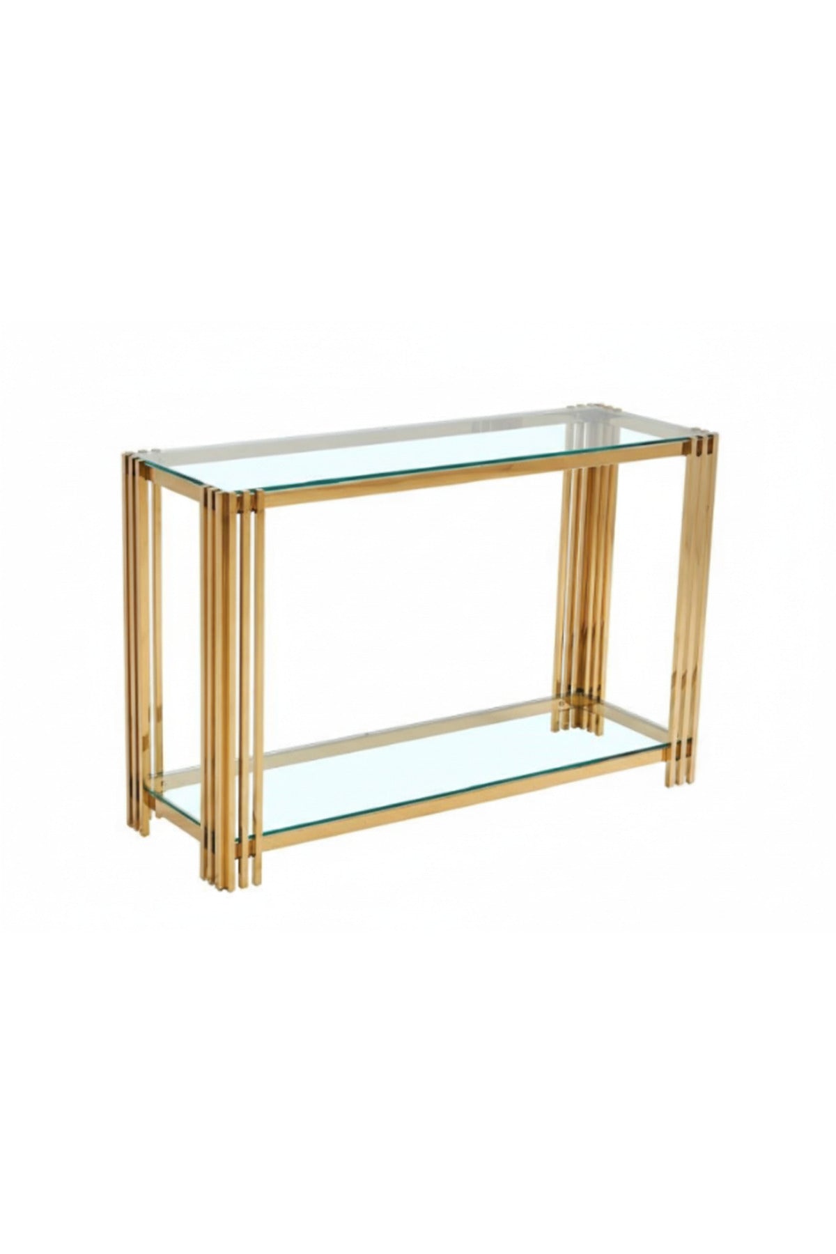 Modern Glass Console Table with Gold Metal Frame