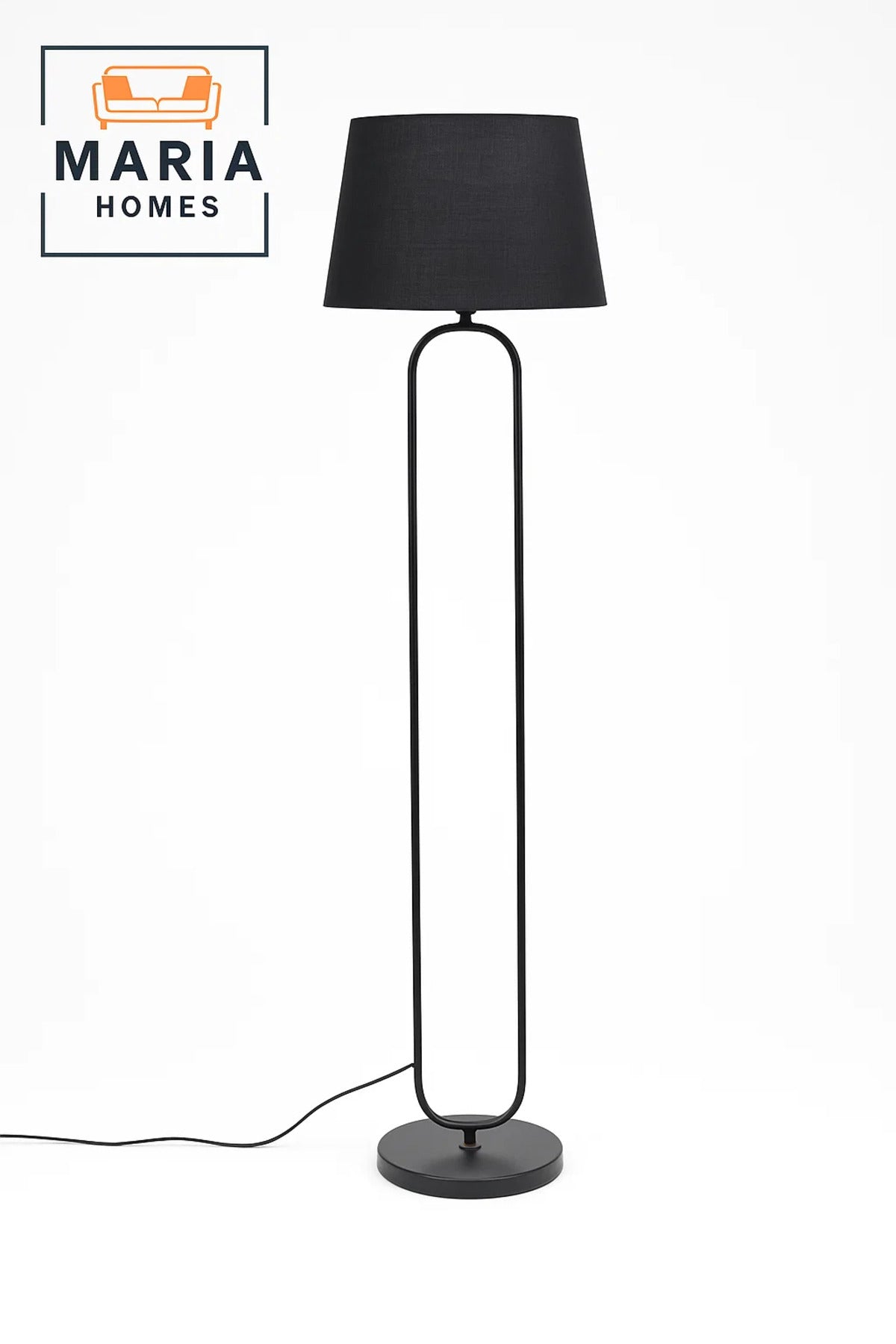 Modern Black Floor Lamp with Oval Frame and Fabric Shade