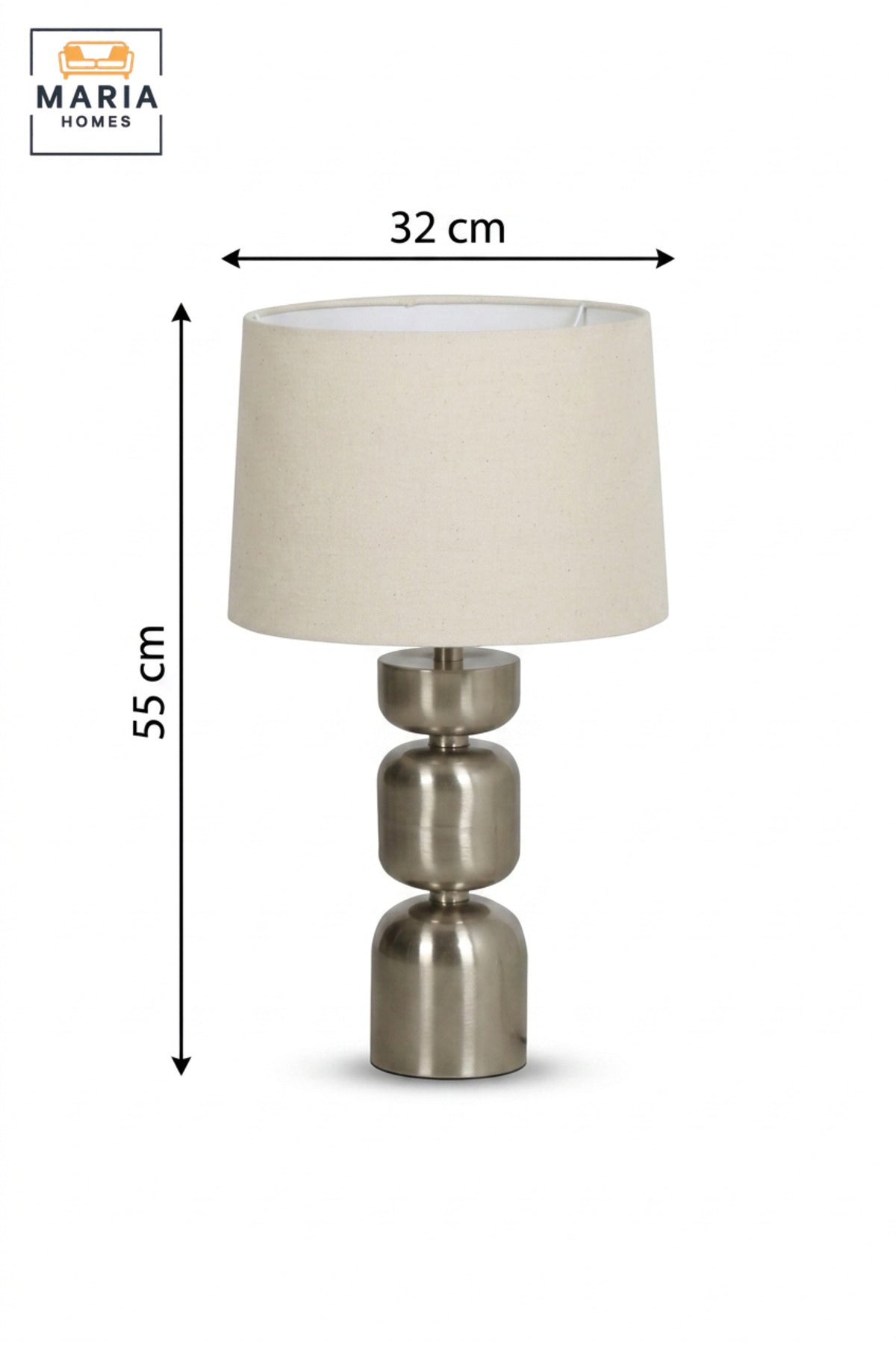 Modern Silver Table Lamp with Stacked Geometric Base and Fabric Shade Decorative Bedside Light for Bedroom Living Room Office and Hotel Décor