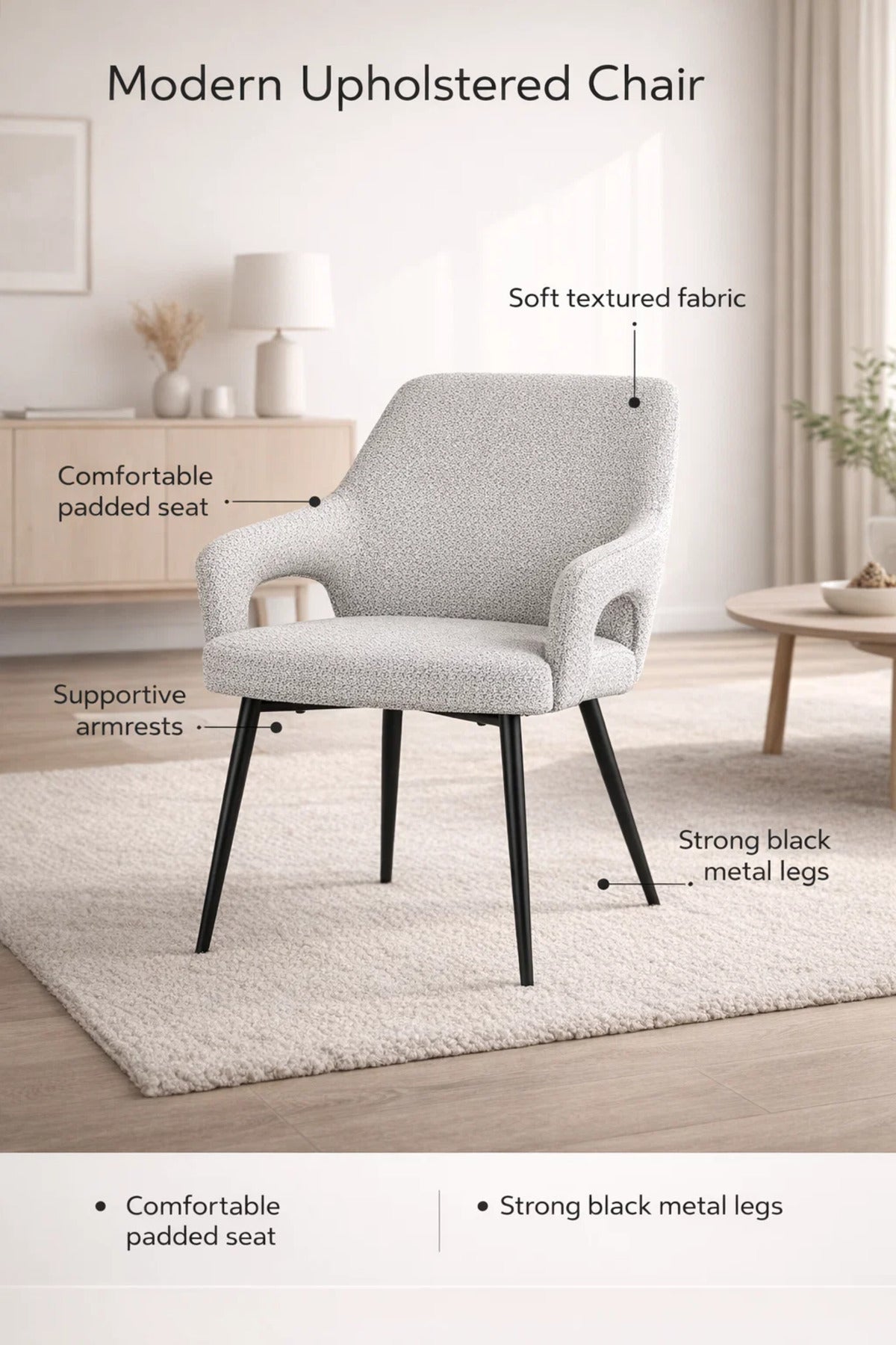 Modern Upholstered Dining Chair with Armrests Contemporary Design