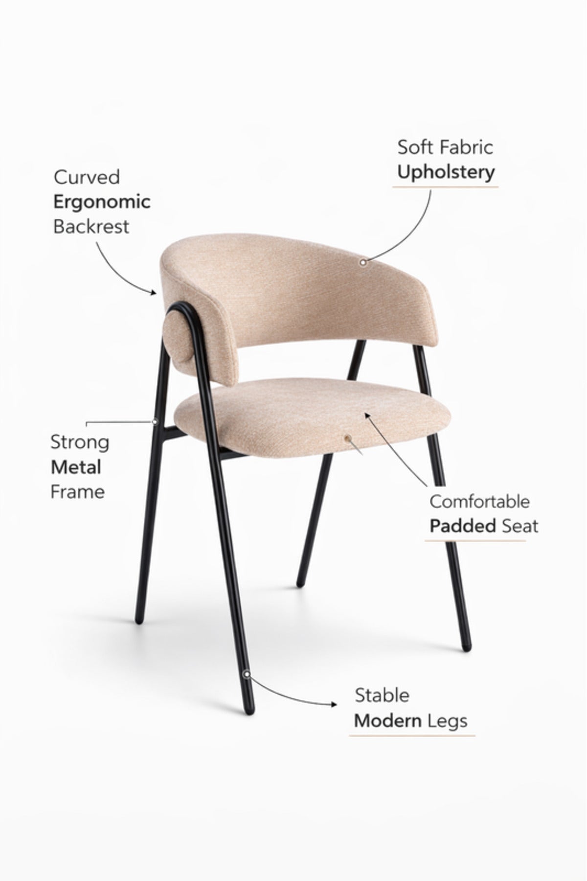 Beige Armchair with Black Metal Legs, 80x45x49 CM beige armchair Dining Room Chair