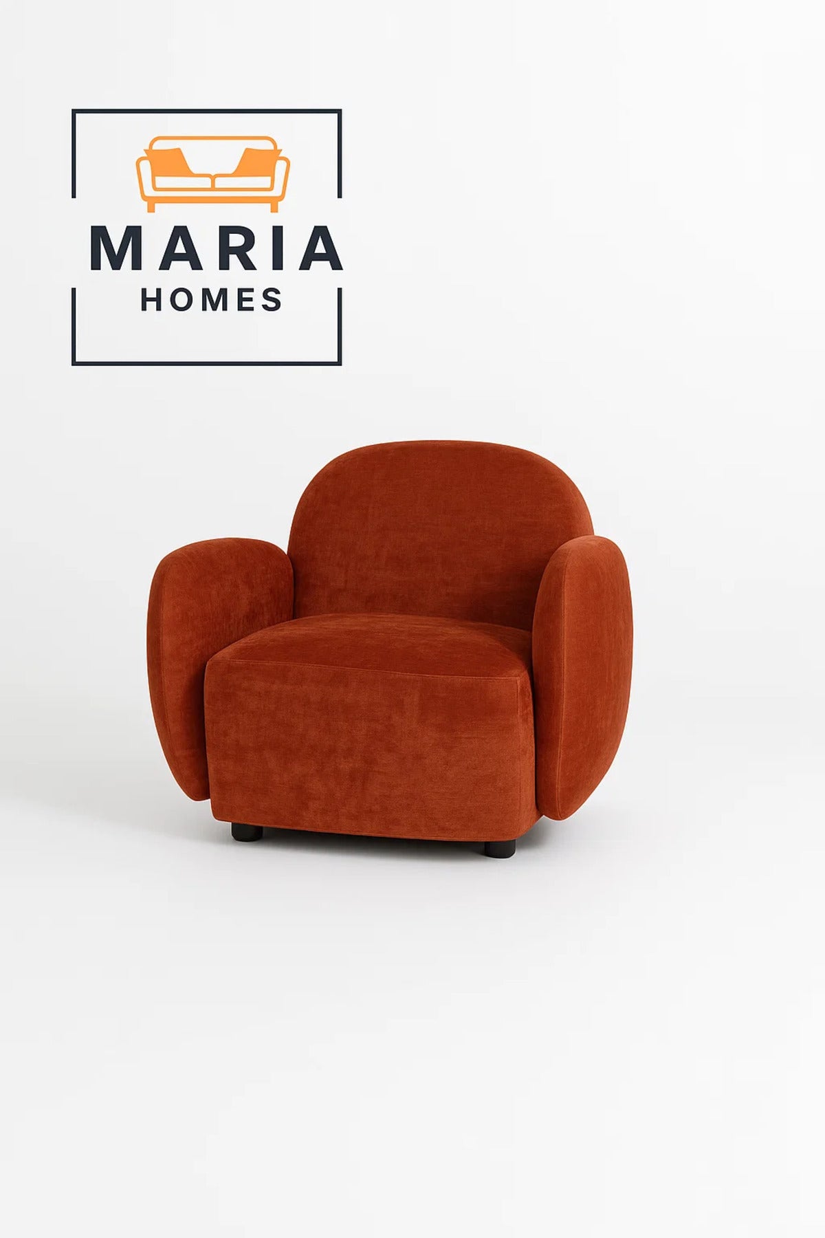 Plush Burnt Orange Lounge Chair with Curved Back and Padded Arms