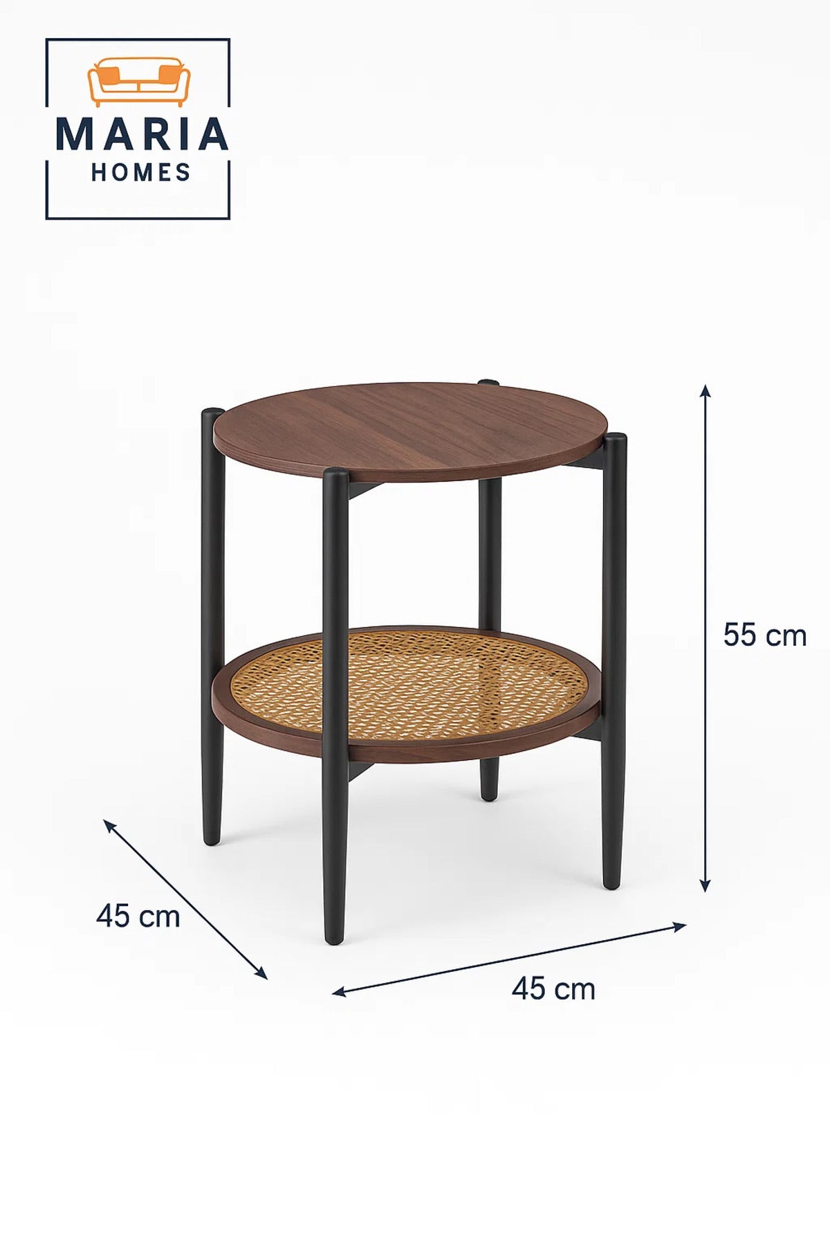 Modern Coffee Brown Side Table √ê Round Coffee Table with Rattan Storage Shelf 45_45_55 cm
