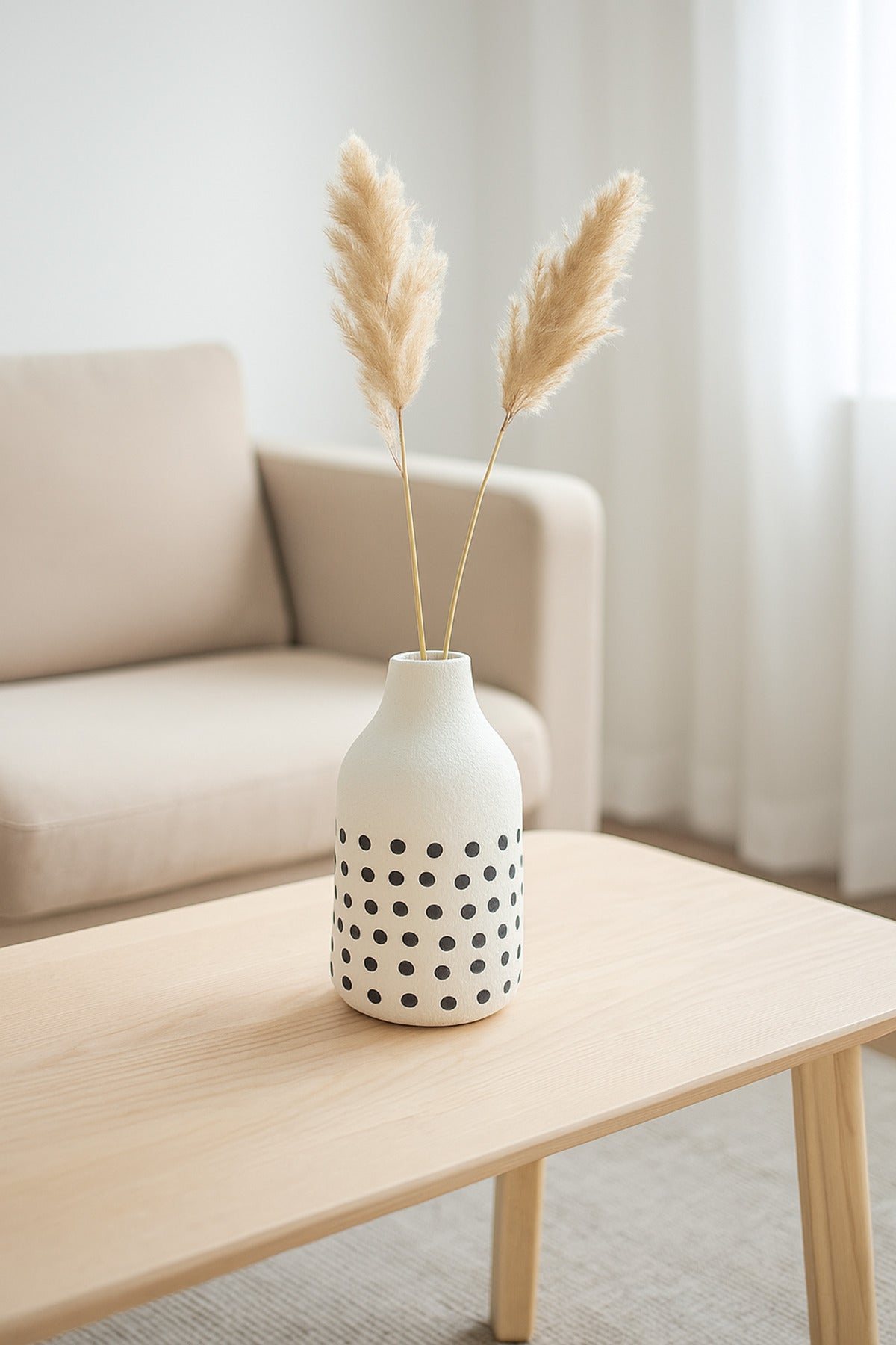 Natural White Ceramic Vase with Black Dots Ð Mini Cylinder Decorative Vase