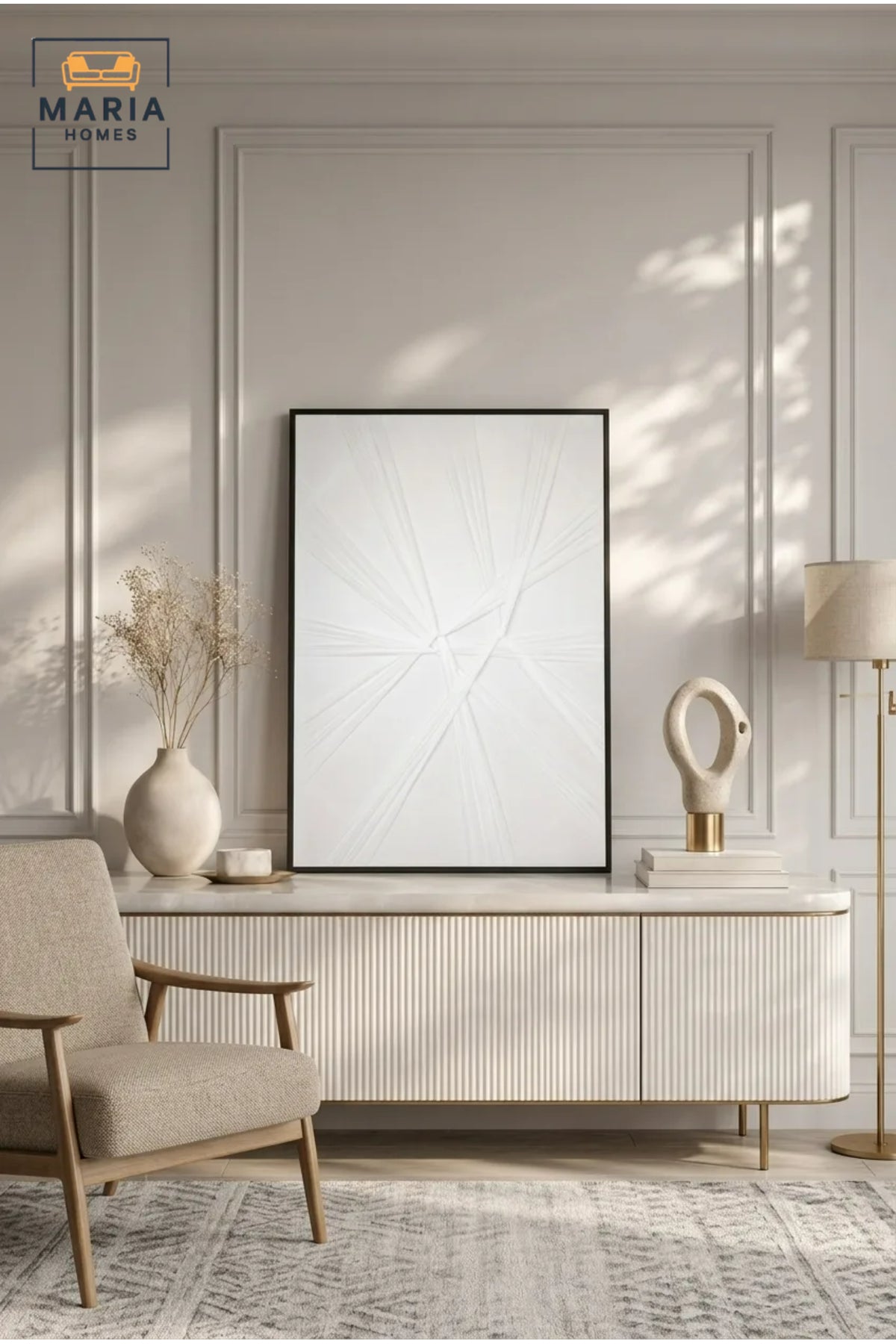 Modern White Geometric Framed Wall Art √ê Minimalist Abstract Textured Painting for Living Room, Bedroom & Office D≈Ωcor