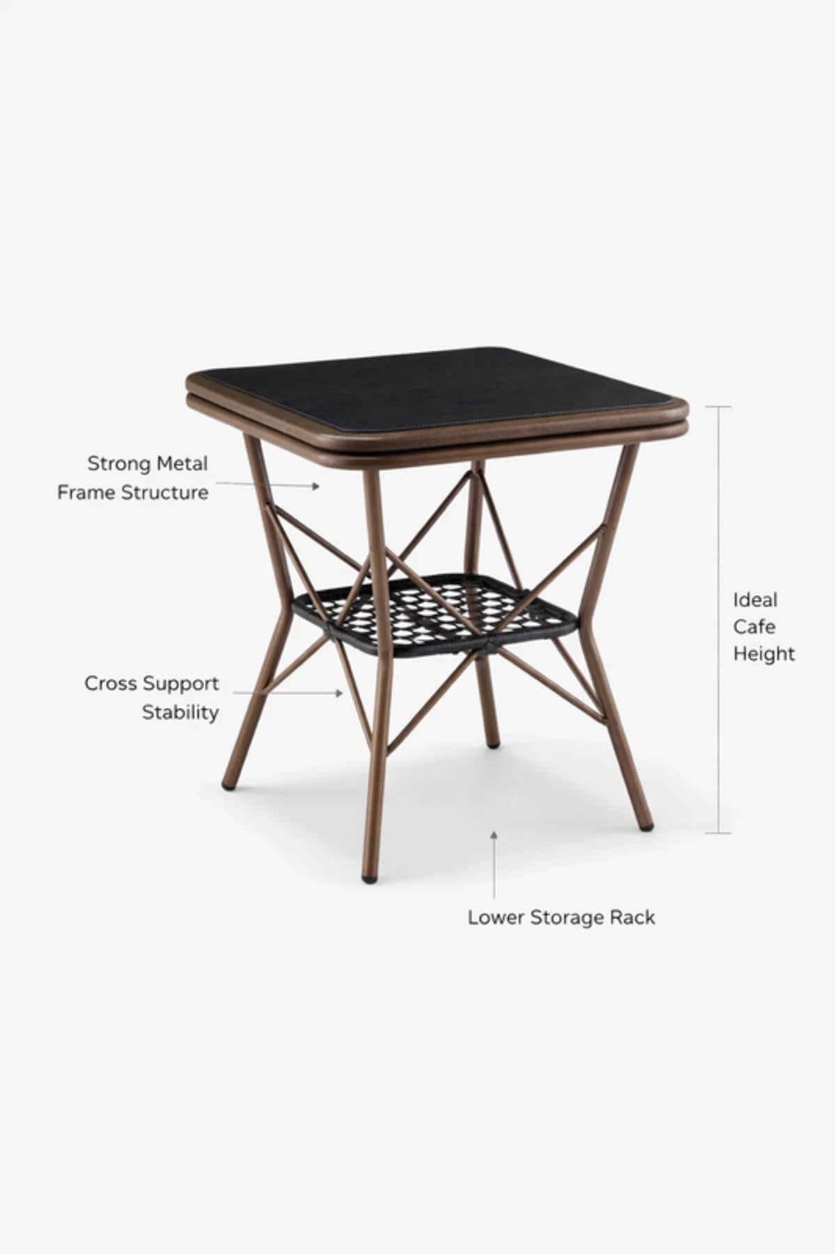 Modern Coffee Square Table with Marble-Effect Top & Metal Cross Base