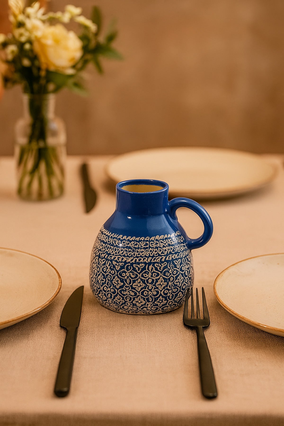 Light Blue and White Ceramic Jug Ð Handcrafted Moroccan-Style Decorative Pitcher