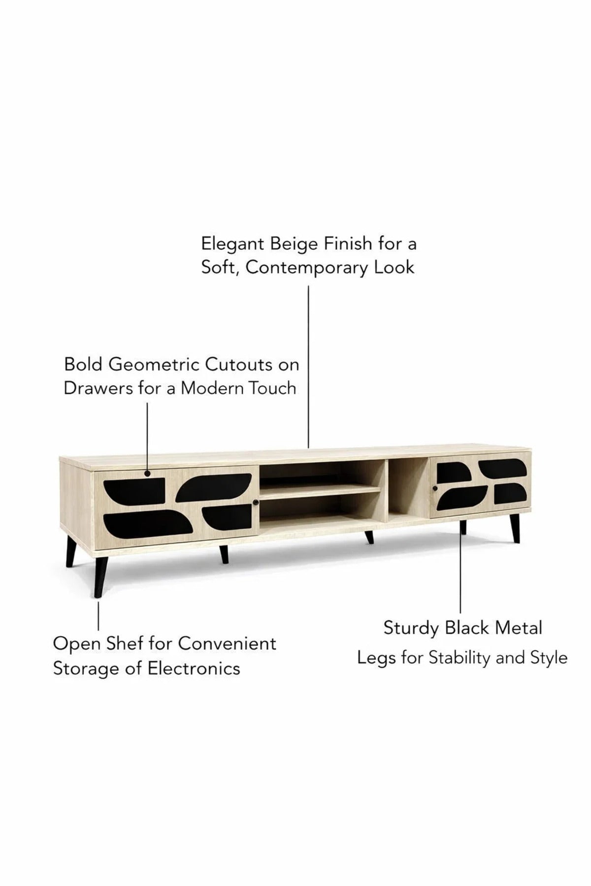 Beige TV Table 200_40_45 cm √ê Modern TV Stand with Decorative Doors