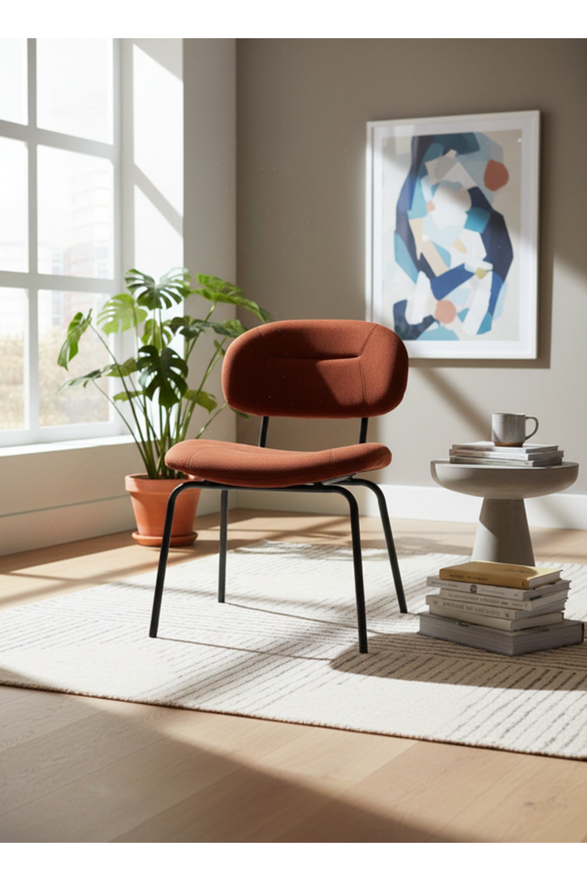Modern Red Velvet Dining Chair with Metal Legs Comfortable Dining Room Chair