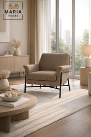 Modern Upholstered Armchair Brown Comfortable Accent Chair with Metal Frame