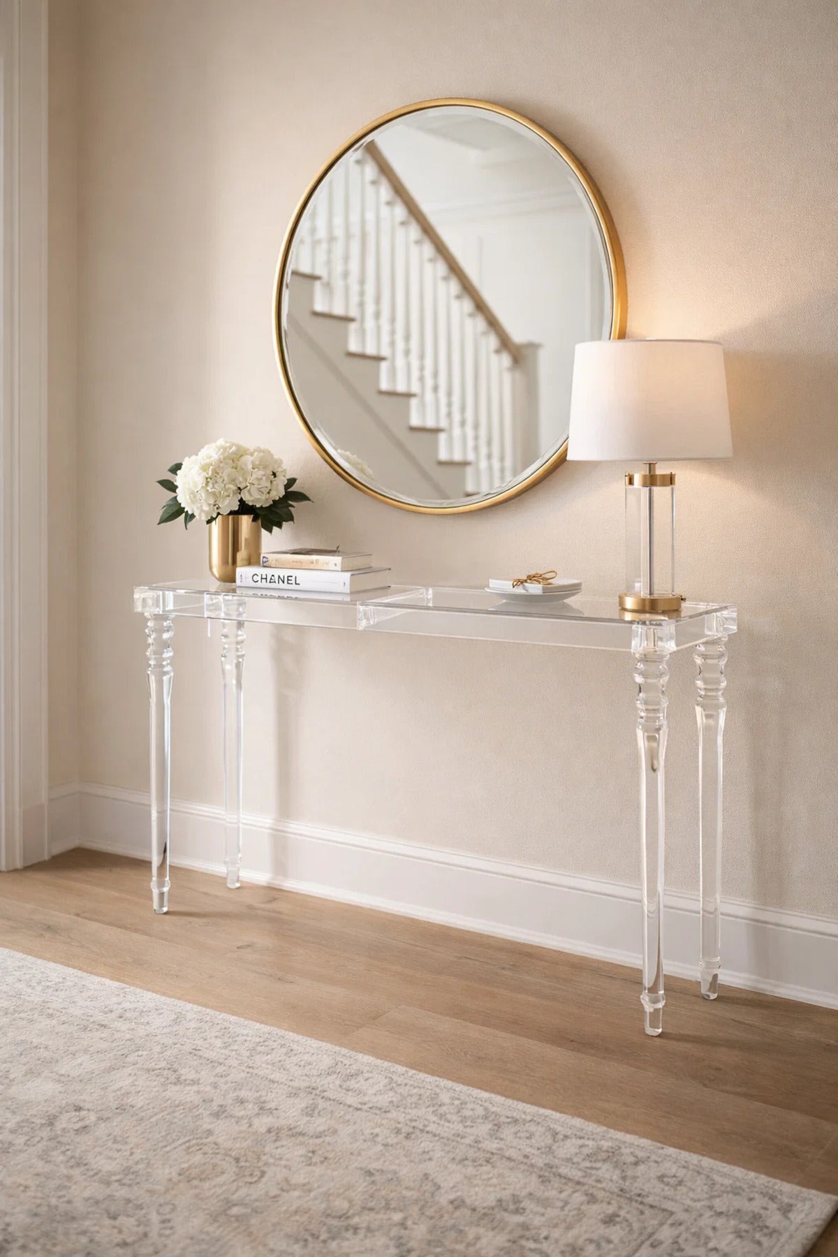 Modern Clear Acrylic Console Table 140cm Transparent Hallway Furniture with Elegant Turned Legs