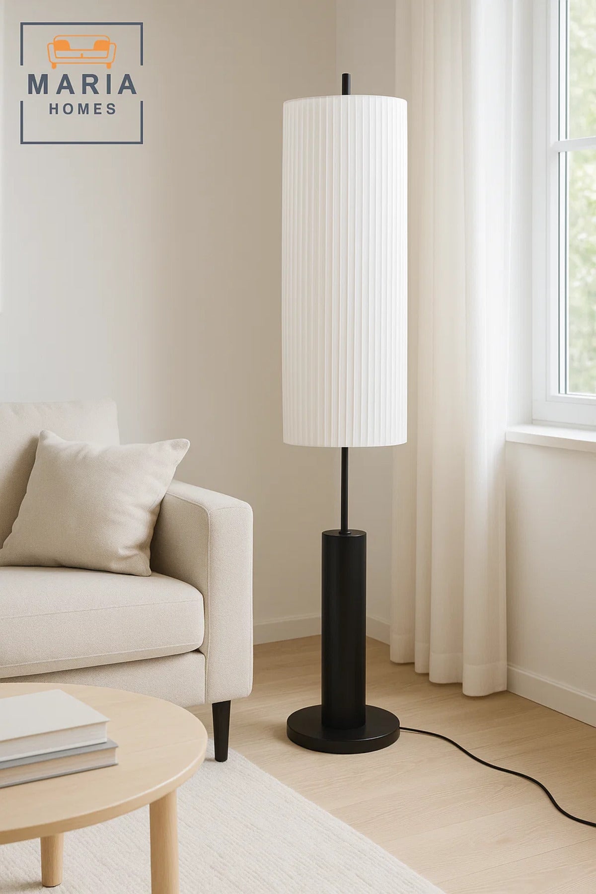 Modern Tall Floor Lamp with White Pleated Shade