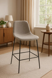 Contemporary Faux Leather Bar Stool with Stitch Detailing and Black Metal Legs Ð Taupe Finish