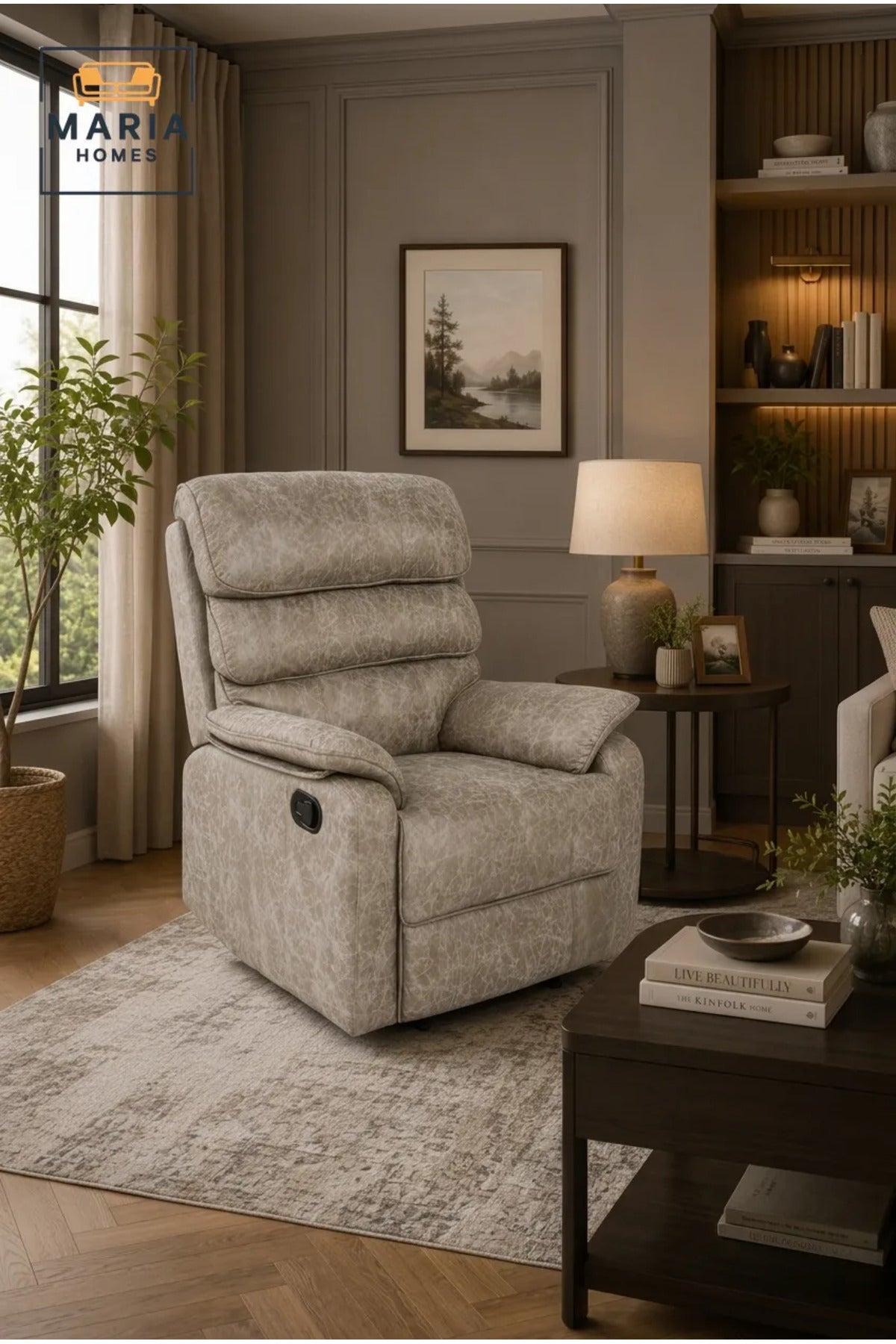 Luxury Manual Recliner Armchair with Padded Backrest and Plush Comfort Seating