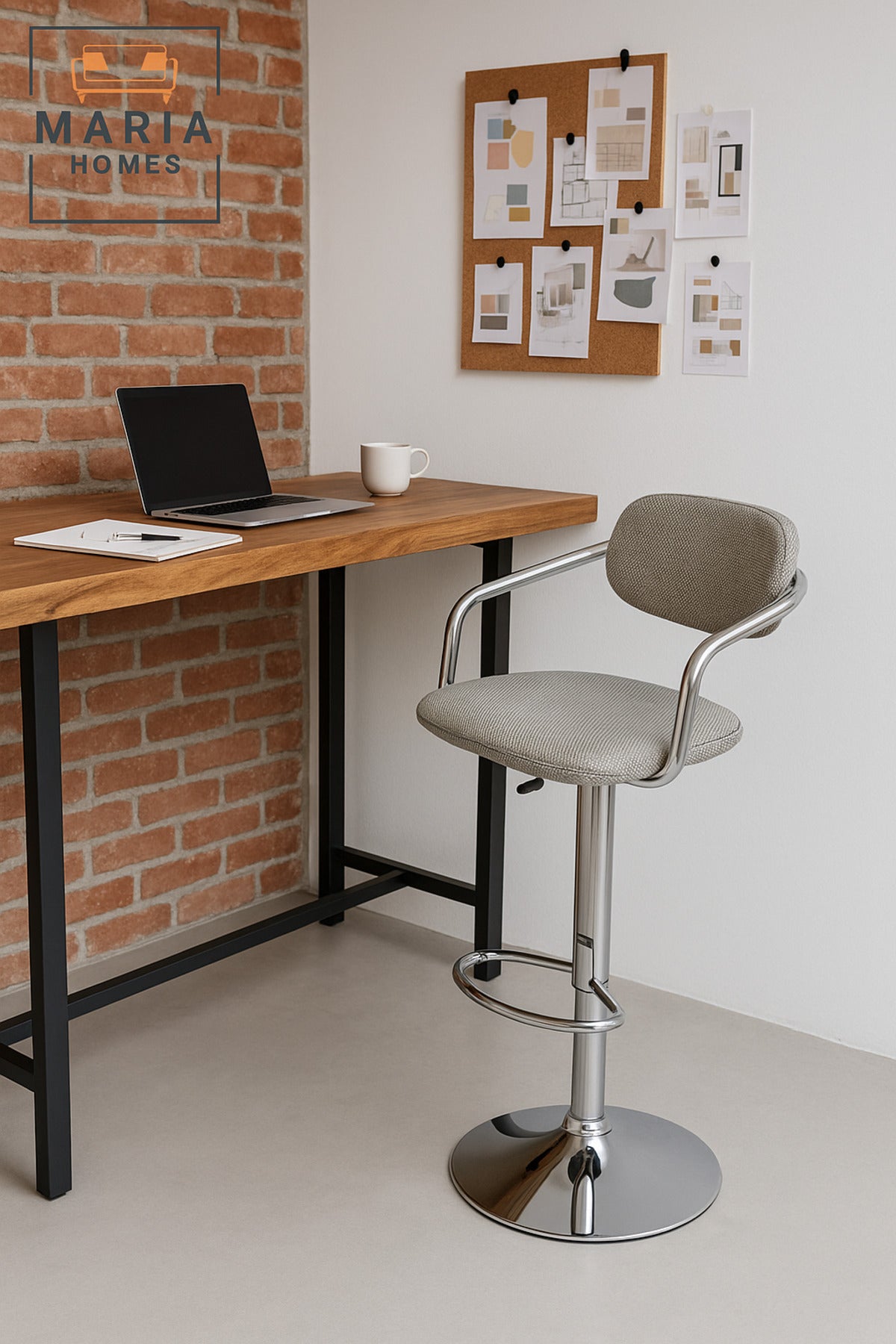 Modern Adjustable Bar Stool with Chrome Base and Gray Mesh Back Ð Swivel Counter Chair