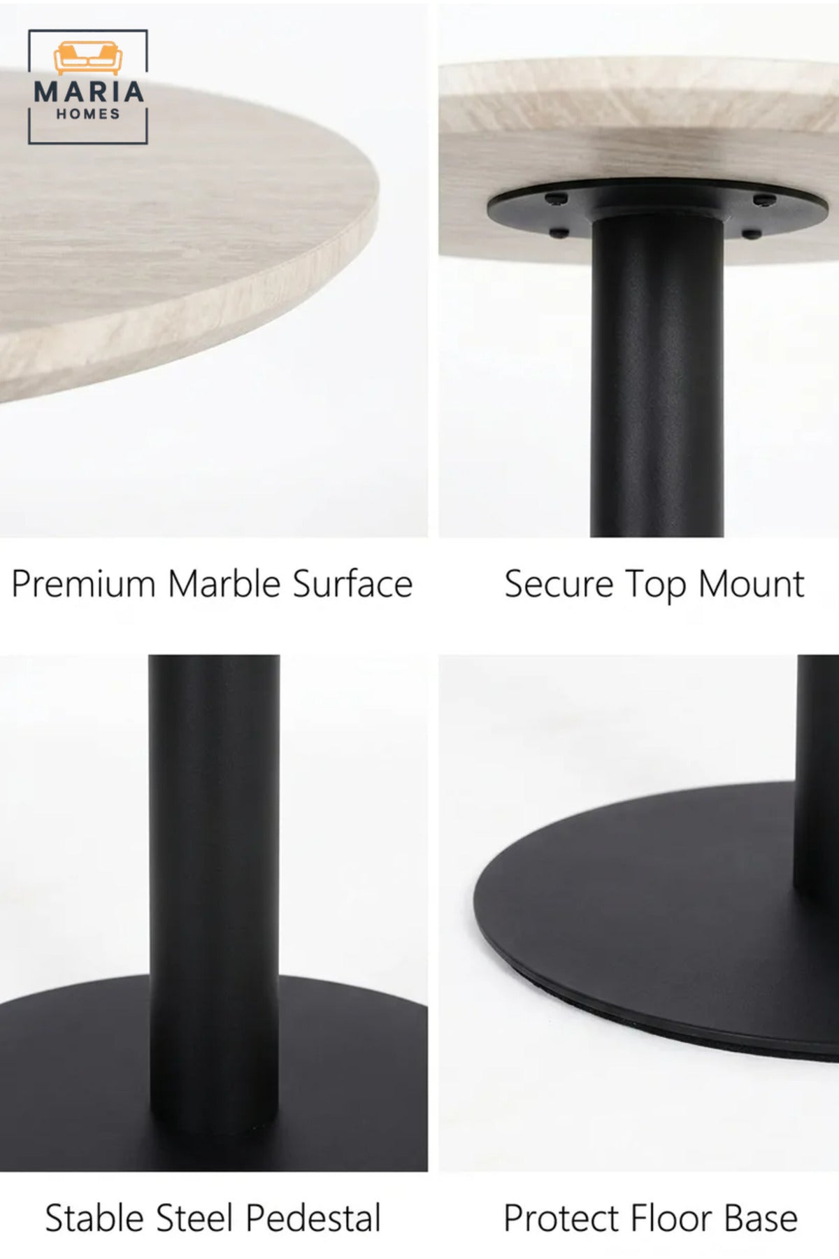 Modern Round Café Table with Marble-Effect Top and Black Pedestal Base for Coffee Shop, Restaurant, Bistro, Hotel and Indoor Dining Area
