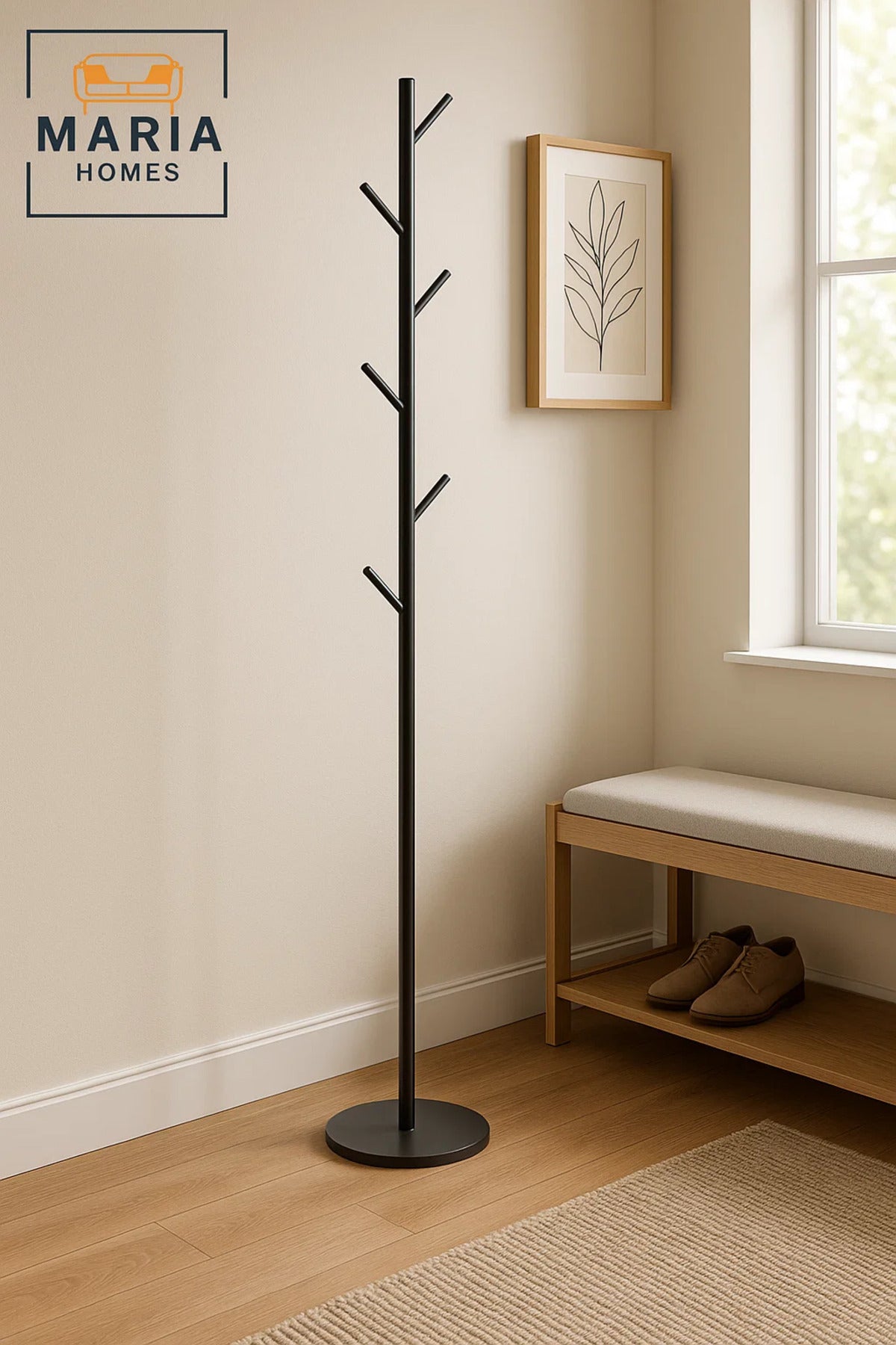Minimalist Black Metal Coat Rack Stand with Concrete Base ÐHooks