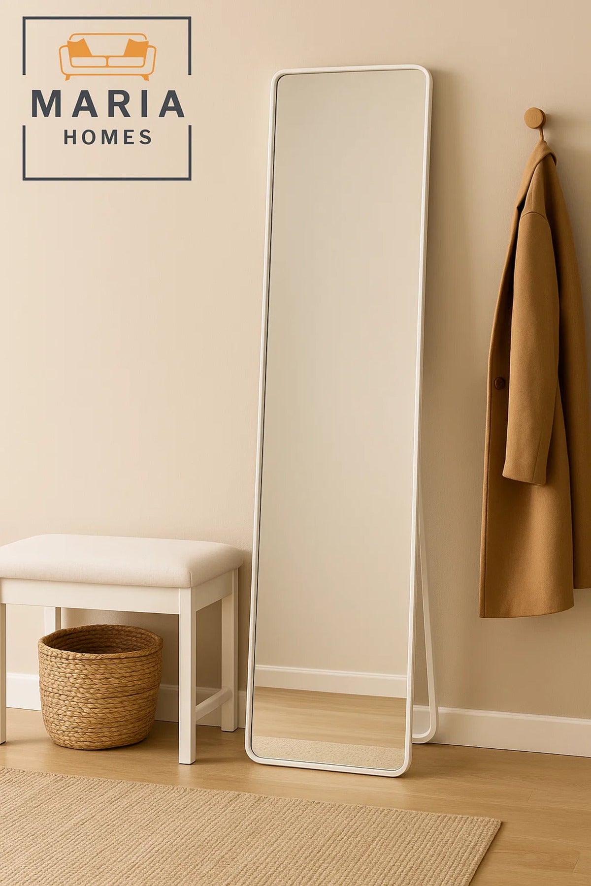 Slim Full-Length White Standing Mirror Ð Modern Frame Dressing Mirror for Bedroom or Hallway